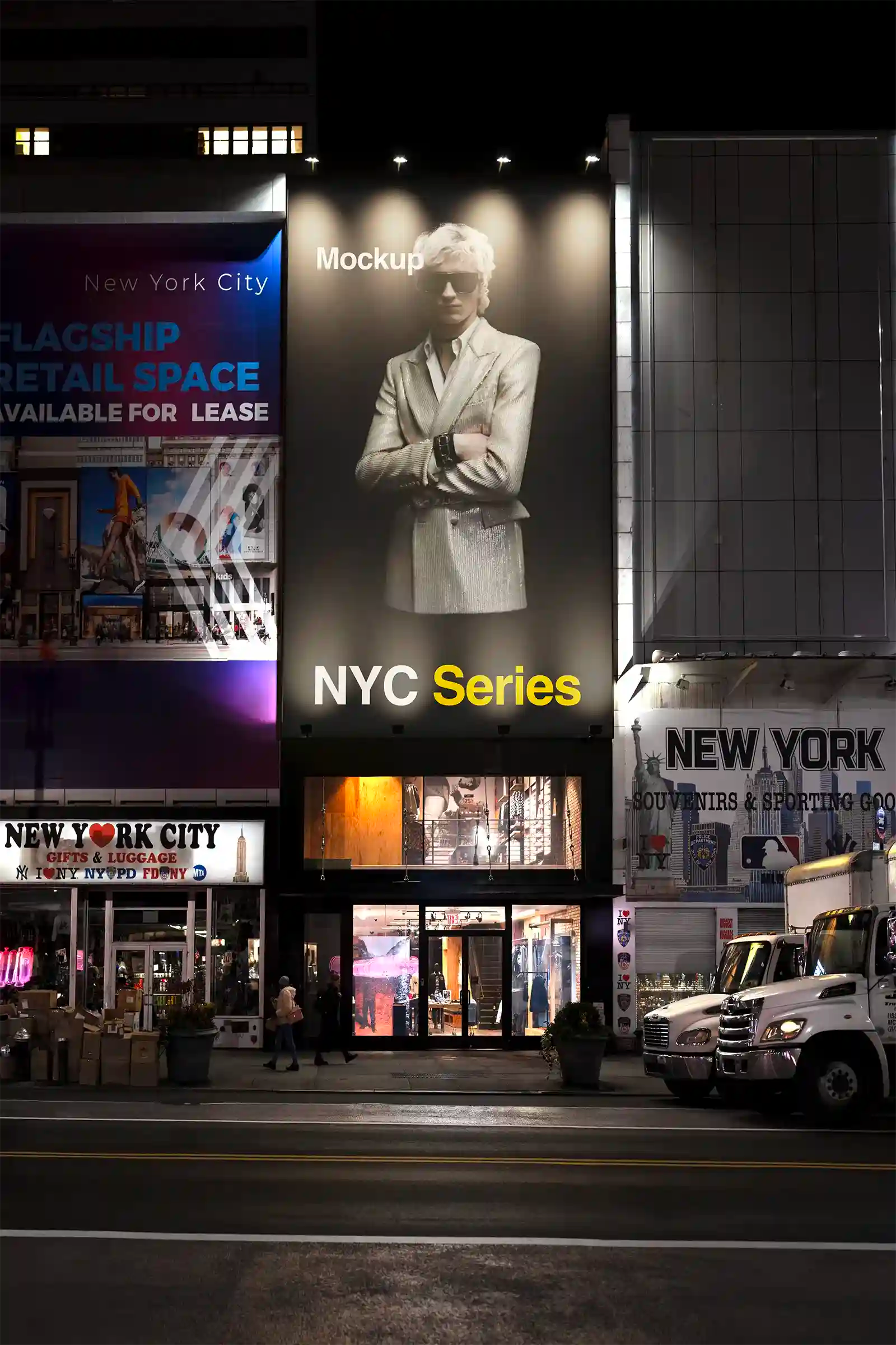 Giant Billboard mockup in New York, United States. Poster, Banner. PSD Mockup Photoshop Mockup design 2