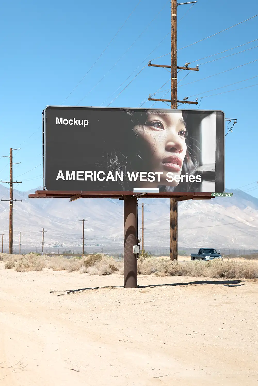 Billboard mockup in the Mojave desert in California, American west