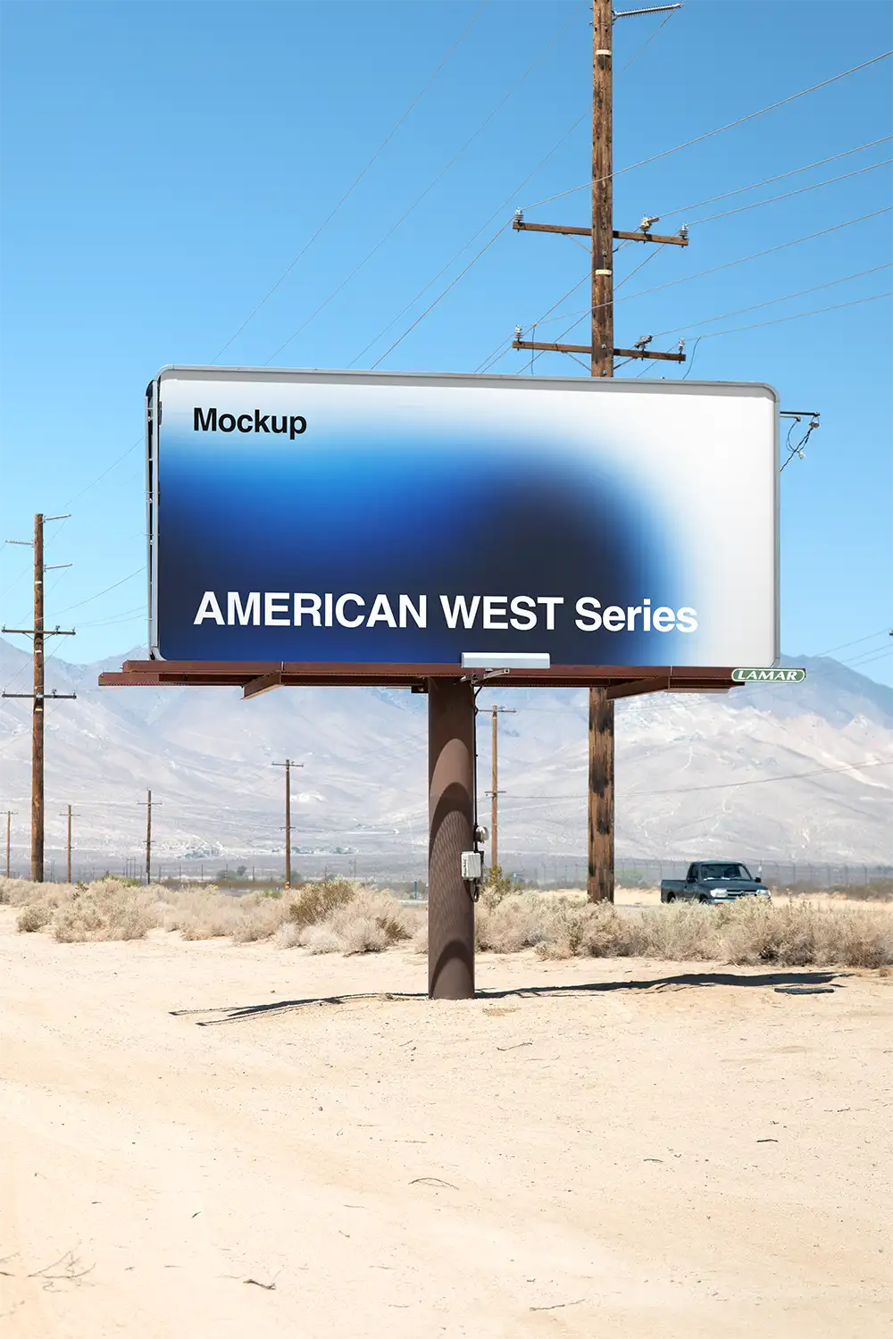 Billboard mockup in the Mojave desert in California, American west