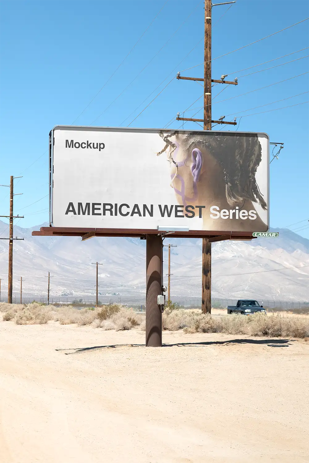 Billboard mockup in the Mojave desert in California, American west