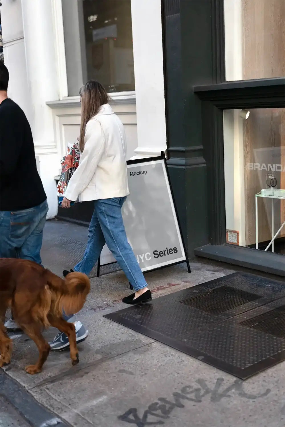 Poster mockup and A-frame sign mockup in SoHo in Manhattan, NYC. © BRANDACLE MOCKUPS 2026