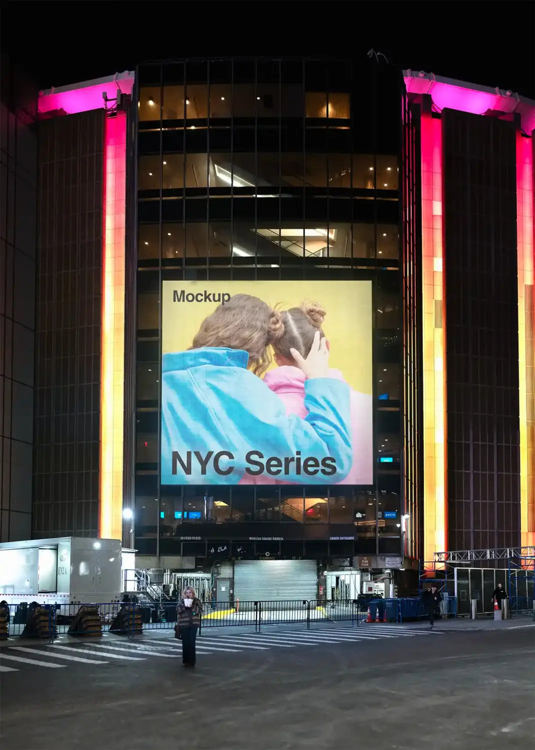 Billboard mockup at Madison Square GArden in Manhattan, New York, © BRANDACLE MOCKUPS 2026 