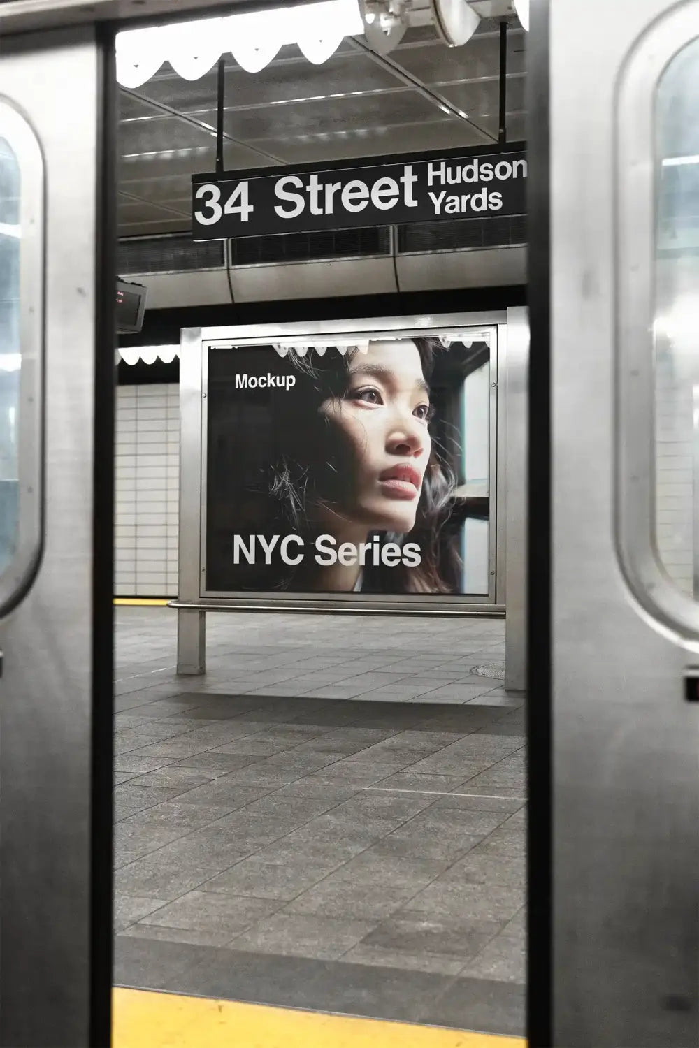 Poster mockup in the NYC subway in Manhattan, New York. © BRANDACLE MOCKUPS 2026. 
