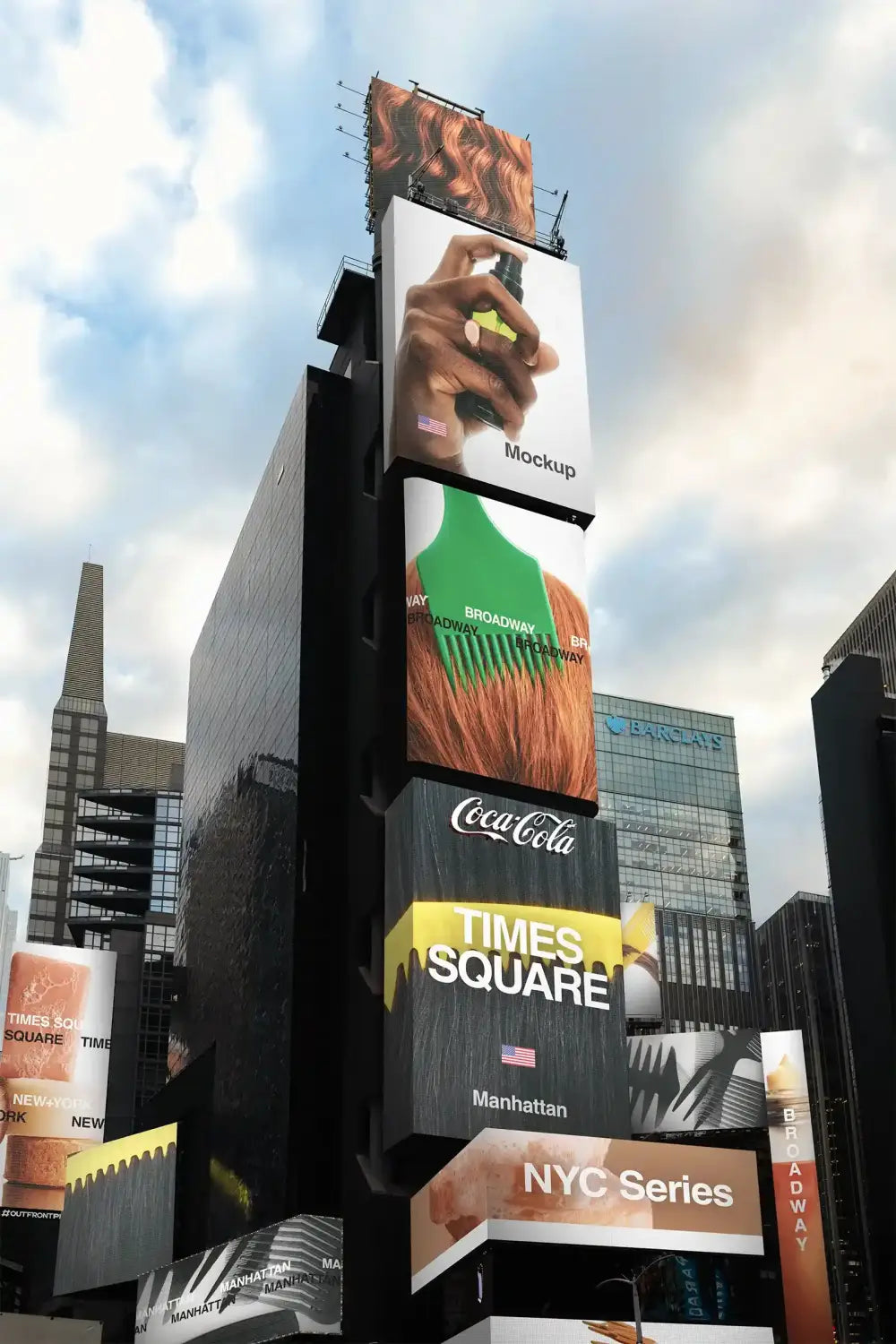 Billboard mockup on Times Square in Manhattan, New York. © BRANDACLE MOCKUPS 2026. 