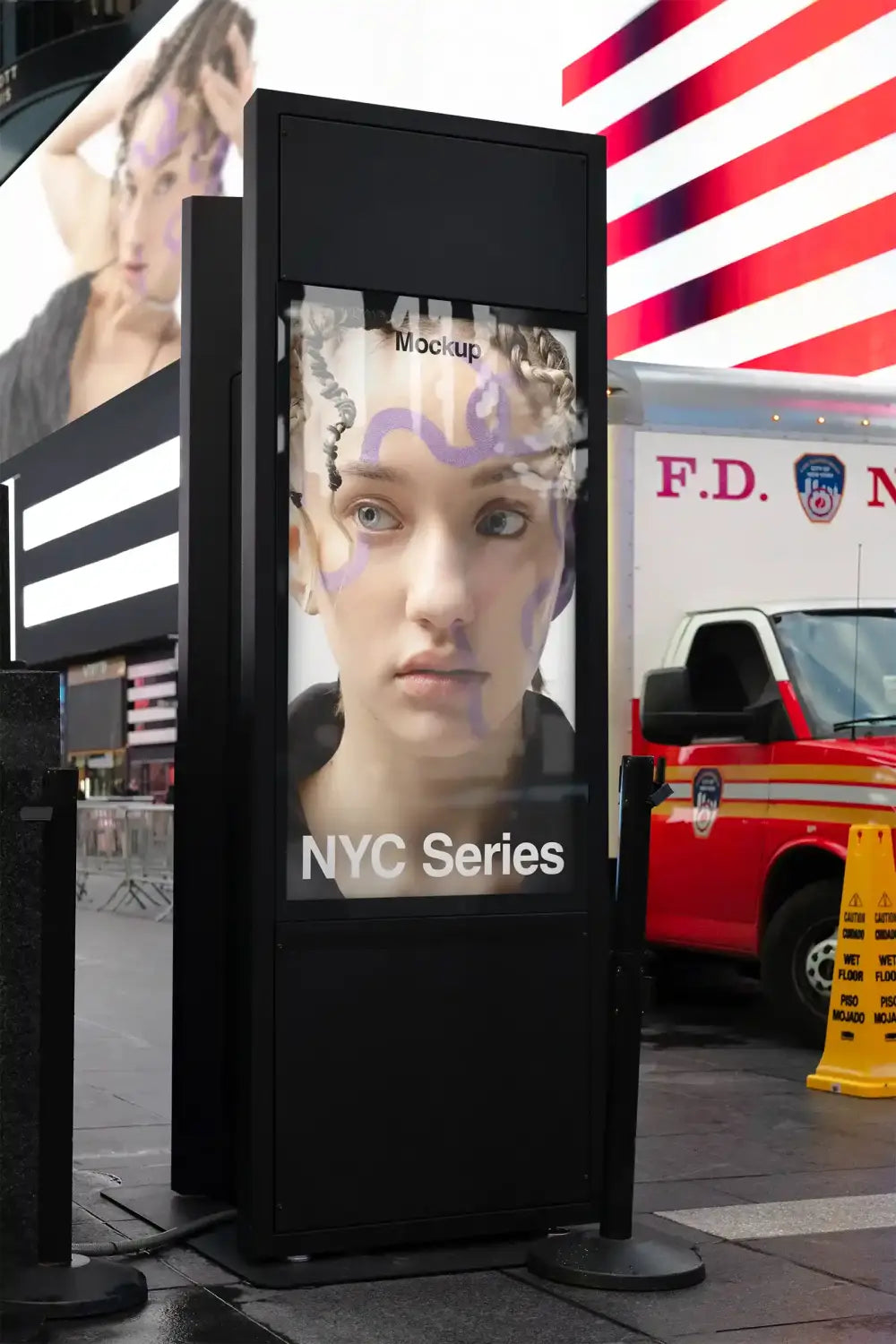Billboard mockup on Times Square in Manhattan, New York © BRANDACLE MOCKUPS 2026. 
