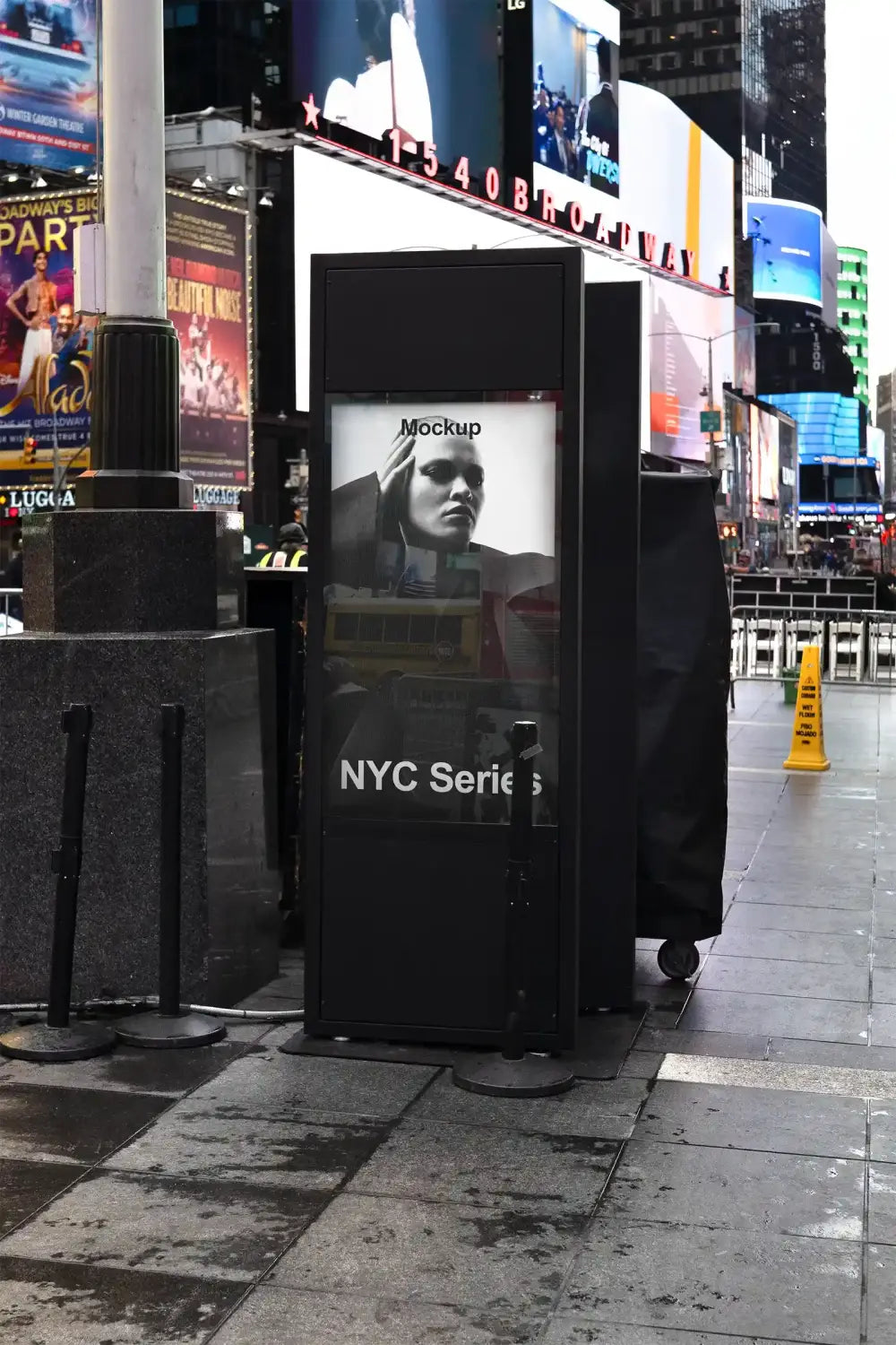 Billboard mockup on Times Square in New York, Manhattan © BRANDACLE MOCKUPS 2026. 