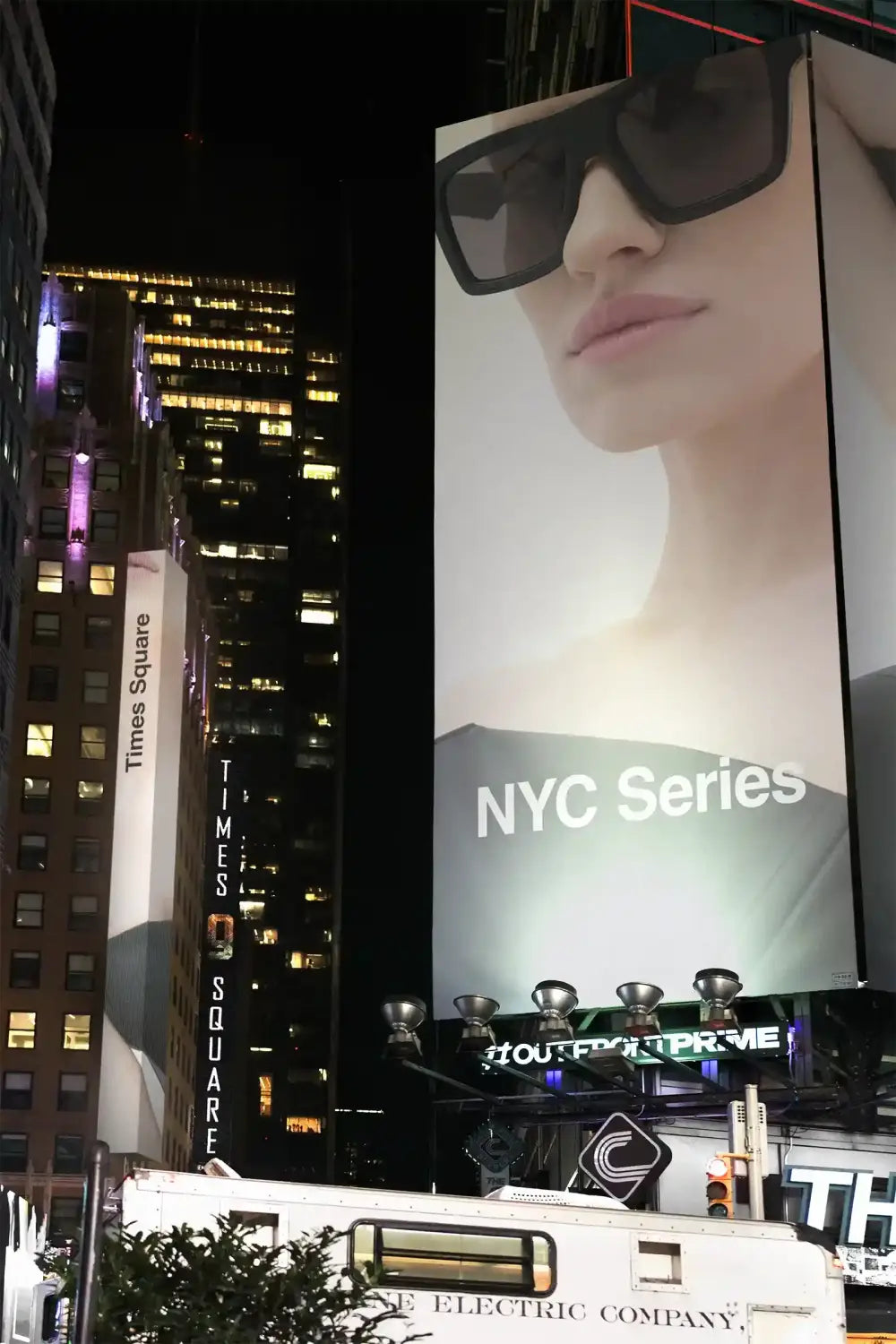Billboard mockup on Times Square in Manhattan, New York, © BRANDACLE MOCKUPS 2026. . 