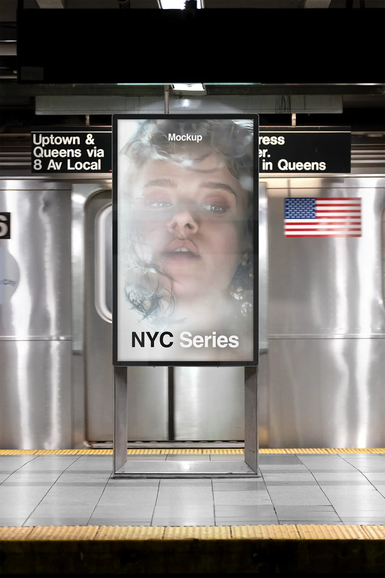 Billboard mockup in the New York Subway