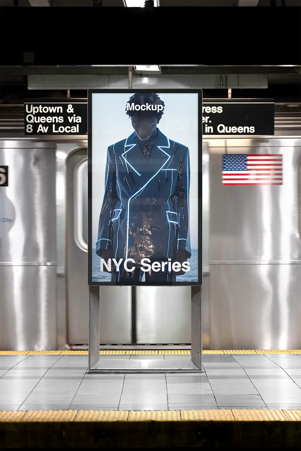 Billboard mockup in the New York Subway. © BRANDACLE MOCKUPS 2026. 