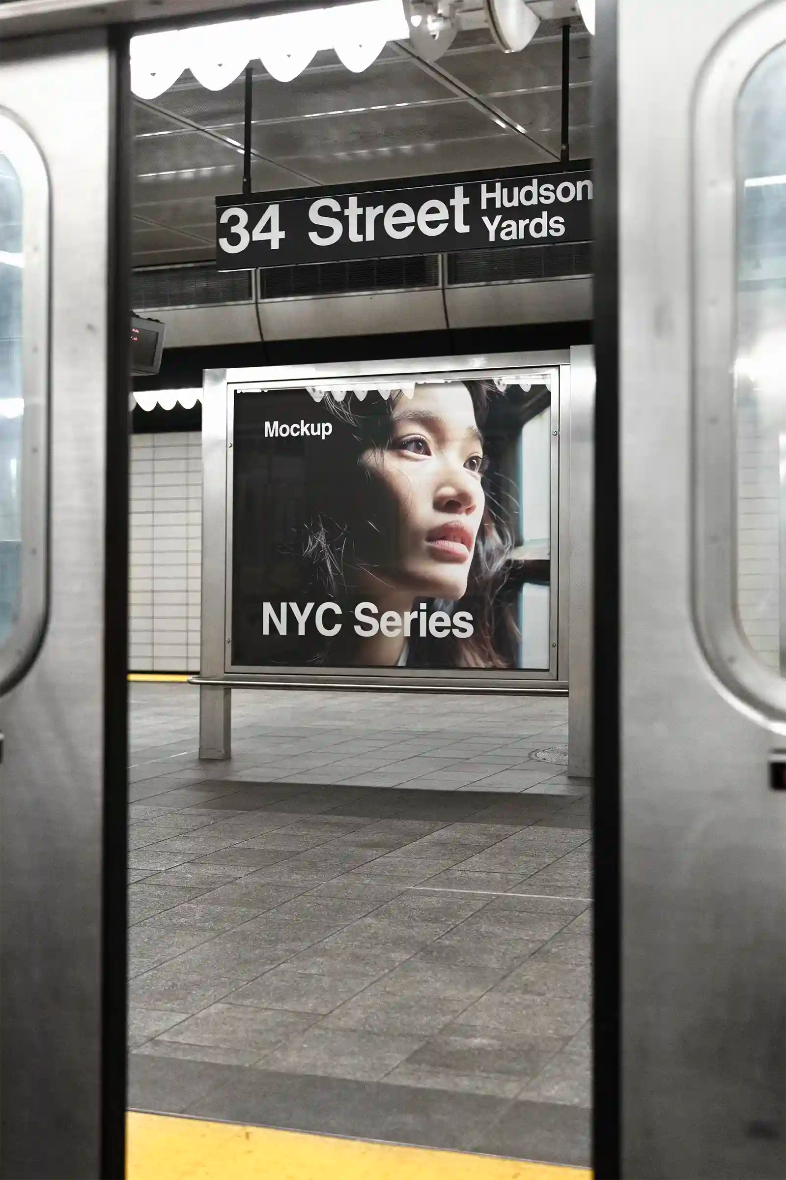 Poster mockup in New York, United States, subway underground. Billboard, Banner. PSD Mockup Photoshop Mockup design hudson yards 1