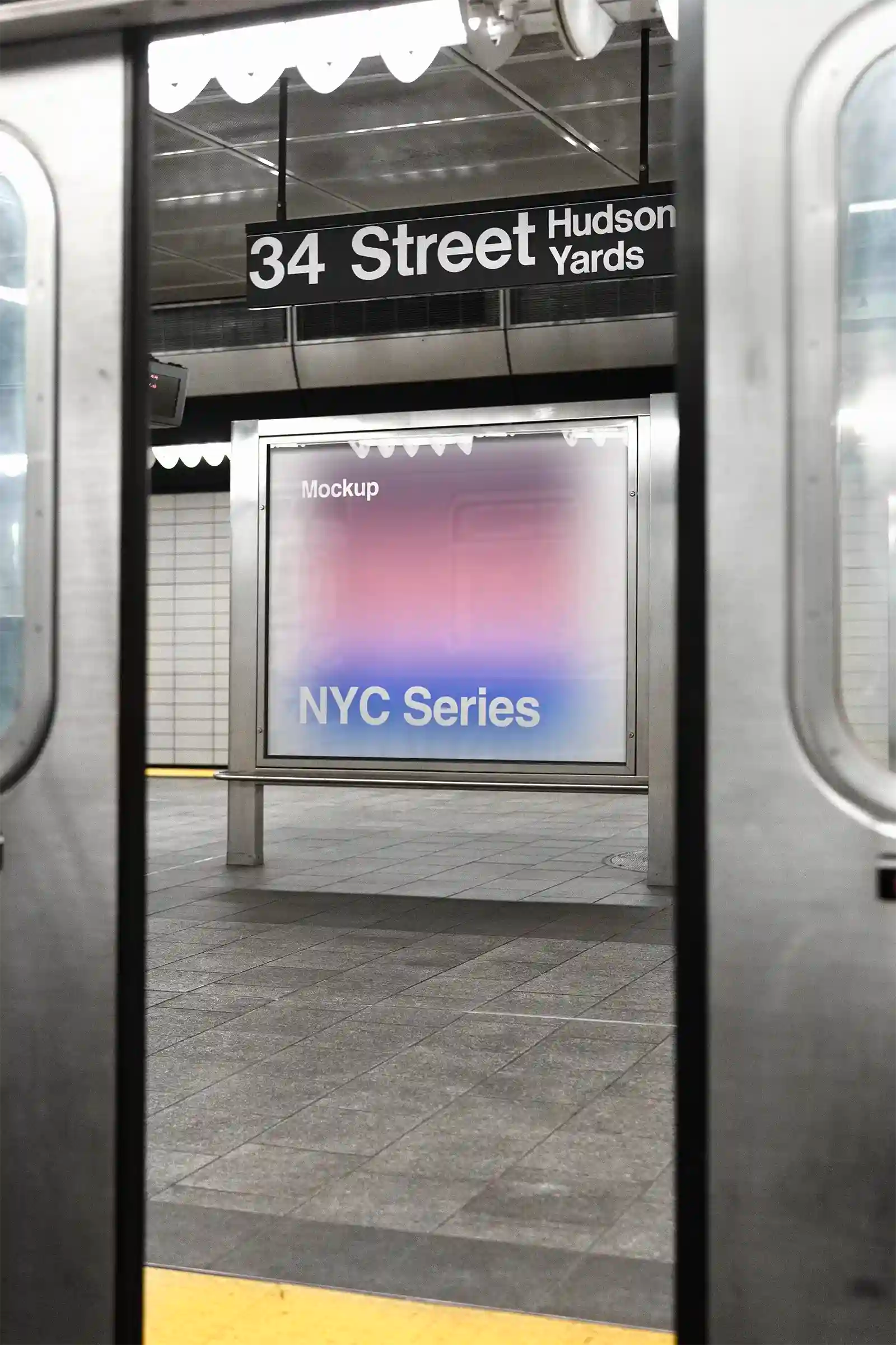 Poster mockup in New York, United States, subway underground. Billboard, Banner. PSD Mockup Photoshop Mockup design hudson yards 2