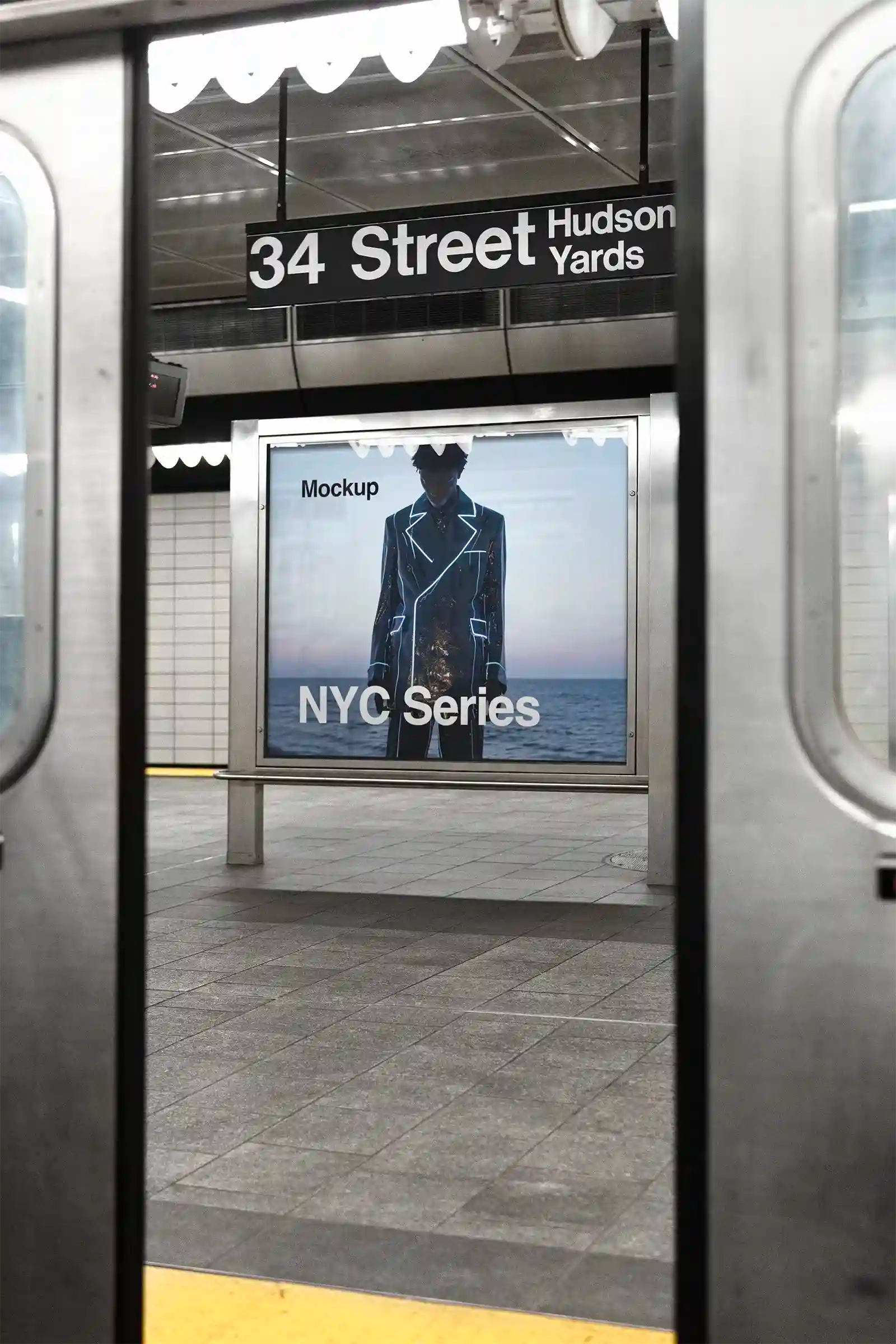 Poster mockup in New York, United States, subway underground. Billboard, Banner. PSD Mockup Photoshop Mockup design hudson yards 3