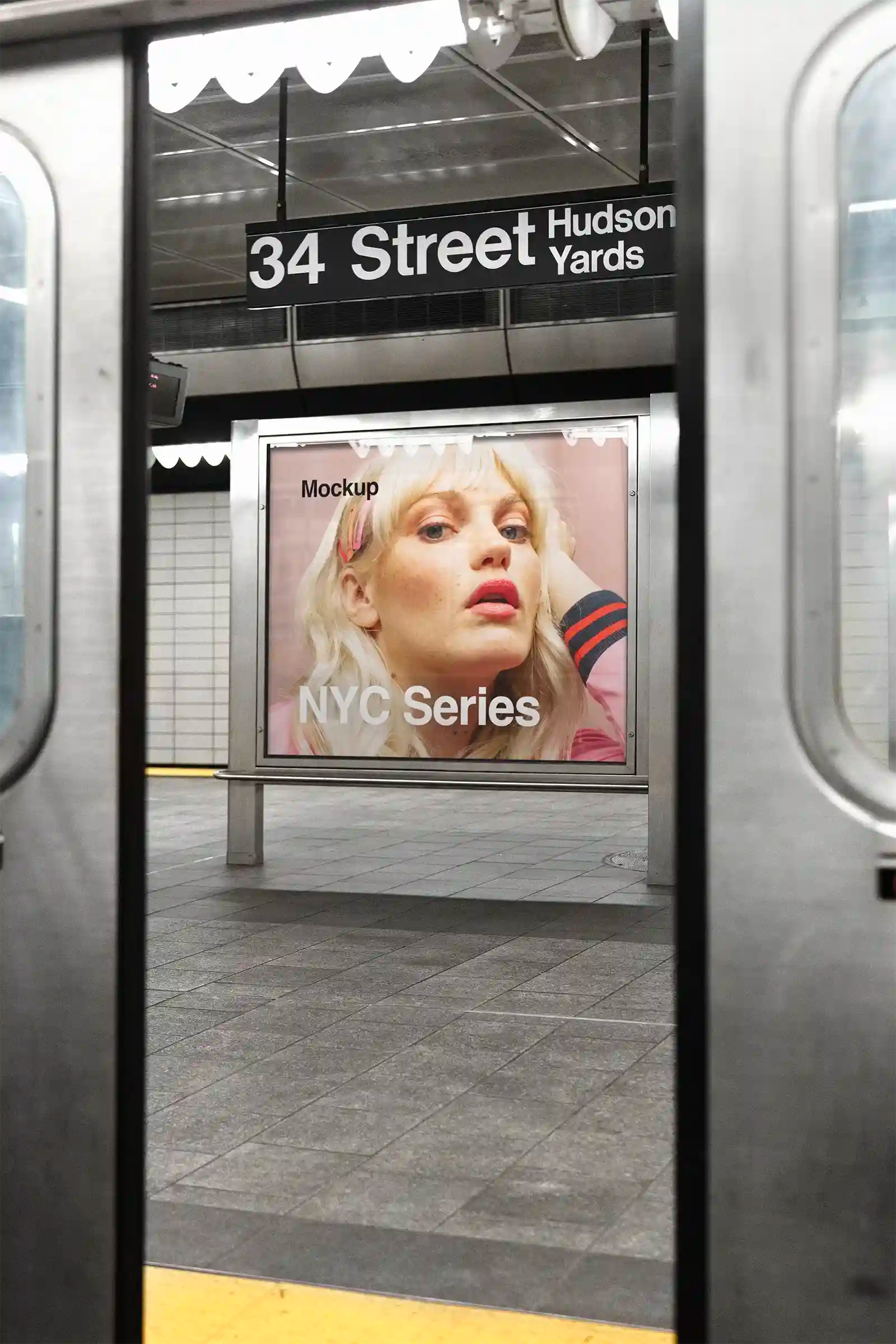 Poster mockup in New York, United States, subway underground. Billboard, Banner. PSD Mockup Photoshop Mockup design hudson yards 4