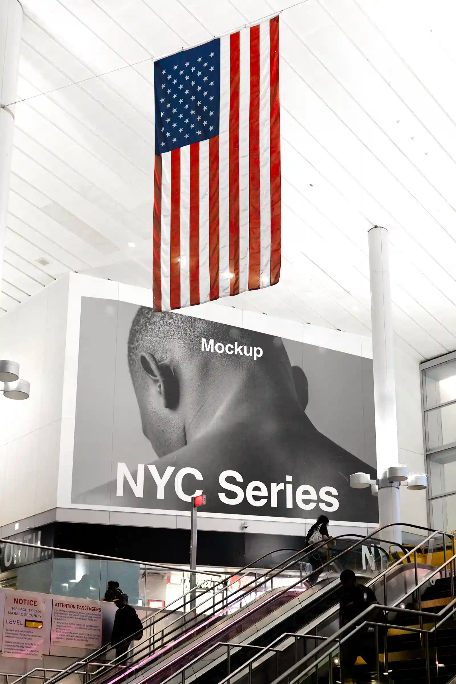 Banner mockup in New York, United States. PSD Mockup on Photoshop for your design 1