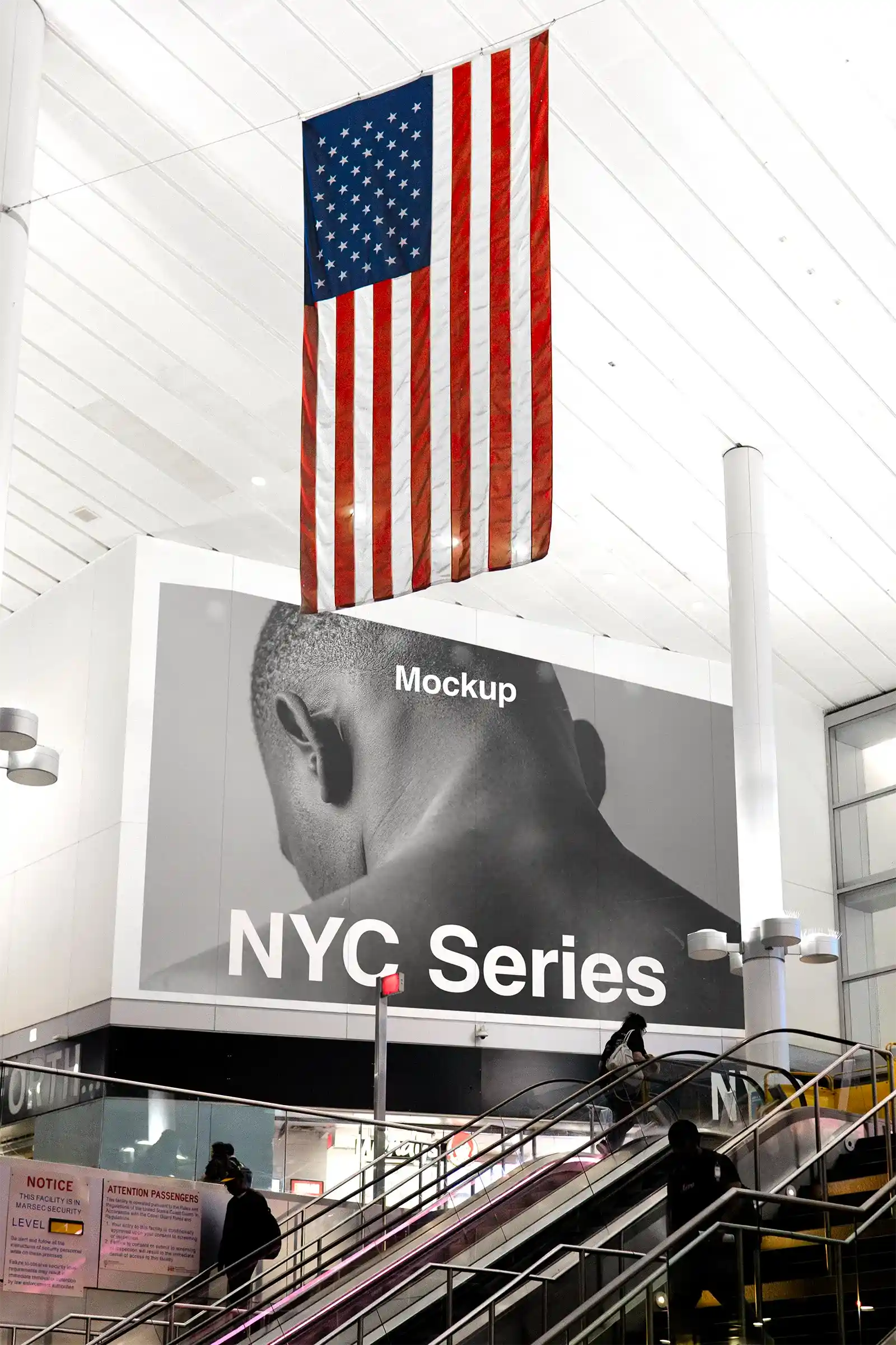 Banner mockup in New York, United States. PSD Mockup on Photoshop for your design 1