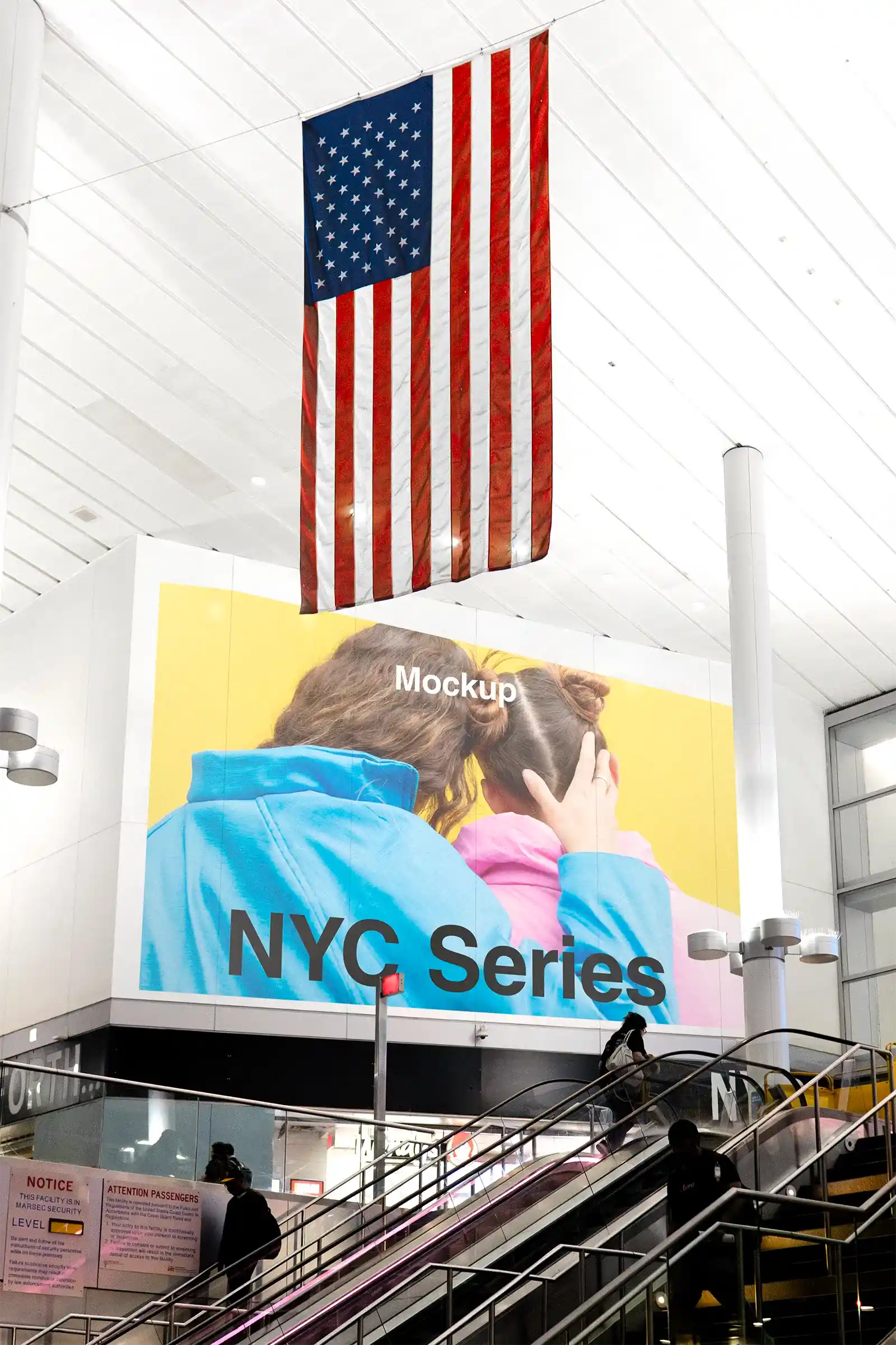 Banner mockup in New York, United States. PSD Mockup on Photoshop for your design 1