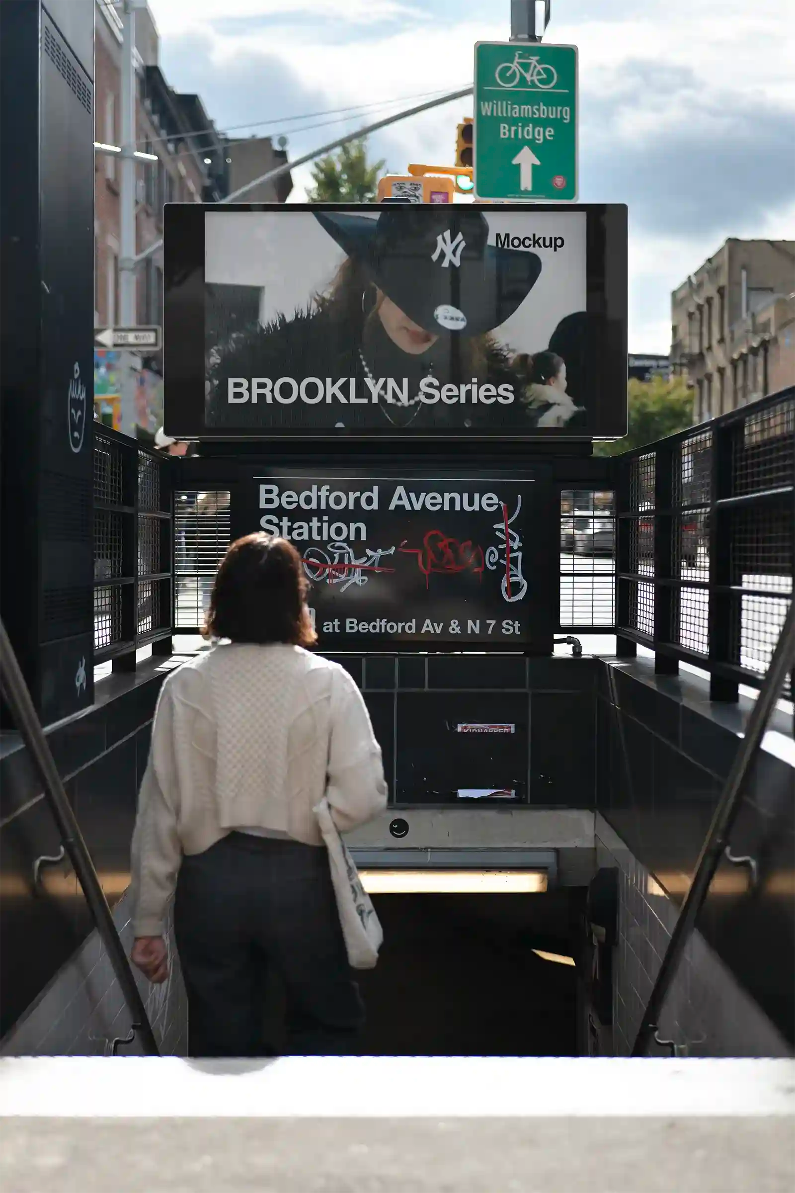 Billboard mockup in Brooklyn, New York, United States. Poster, Banner,  screen. PSD Mockup Photoshop Mockup design 1
