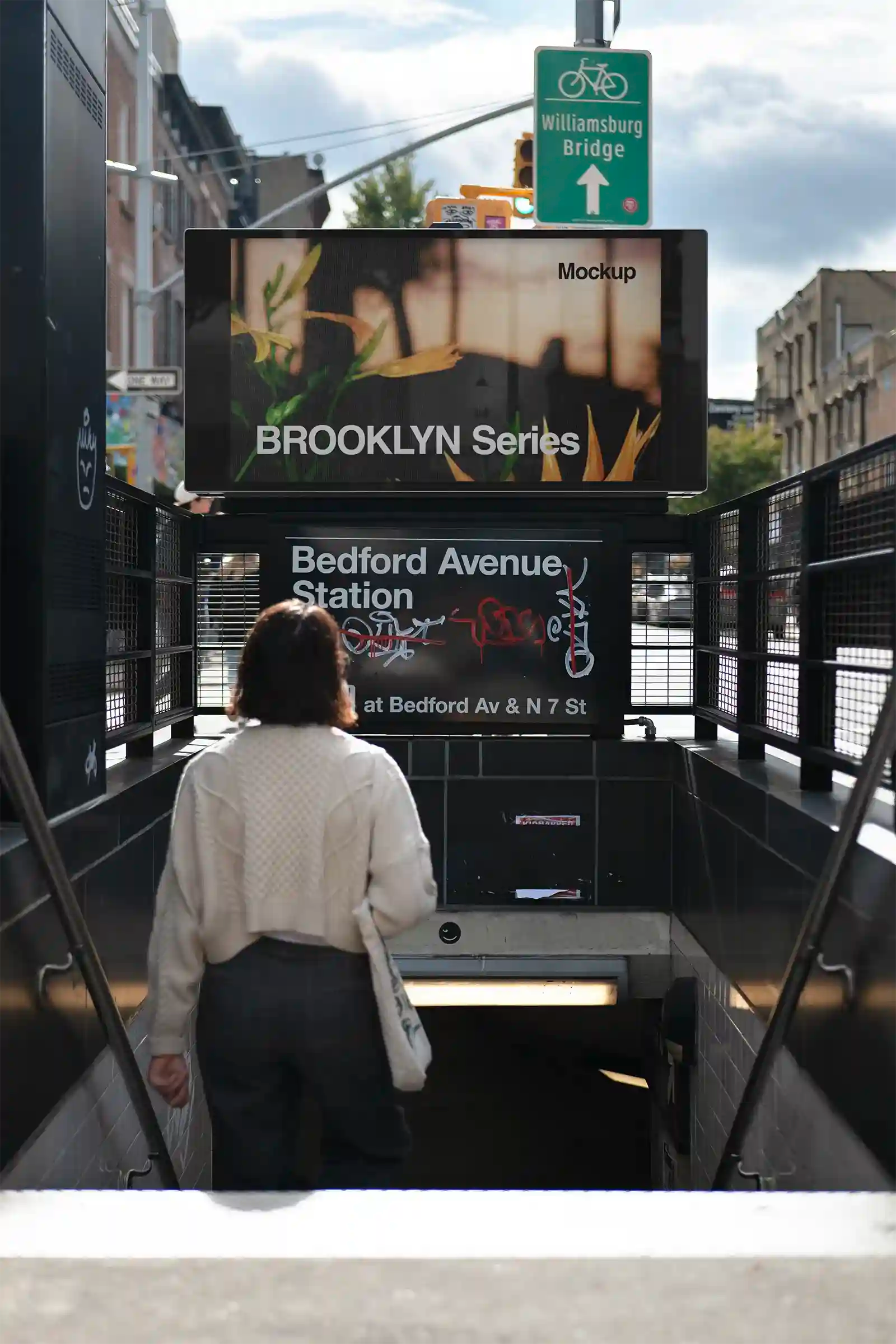 Billboard mockup in Brooklyn, New York, United States. Poster, Banner,  screen. PSD Mockup Photoshop Mockup design 3