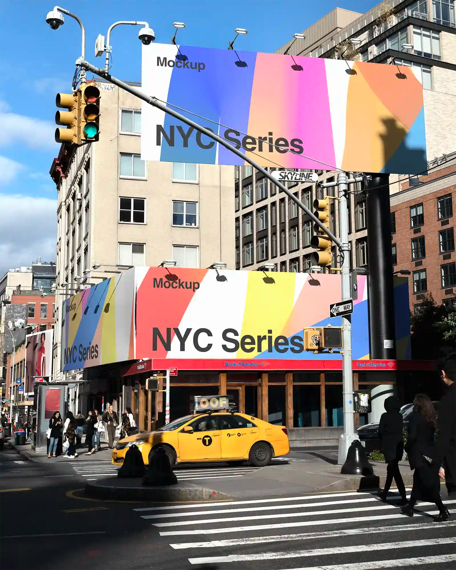 Billboard mockup in East Village, New York, United States. Poster, Banner. PSD Mockup Photoshop Mockup design 2