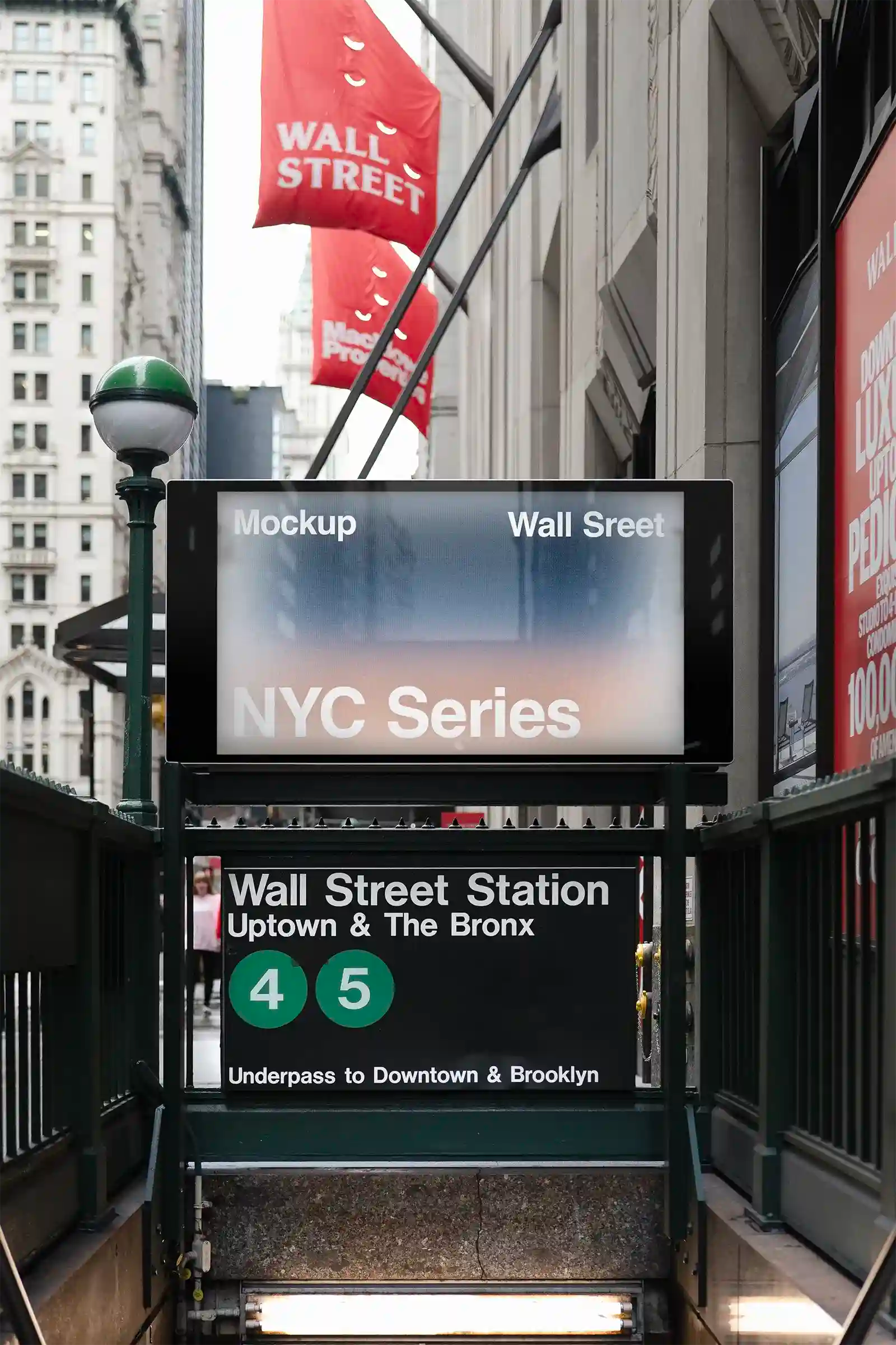 Billboard mockup in Wall Street, New York, United States. Poster, Banner. PSD Mockup Photoshop Mockup design 1