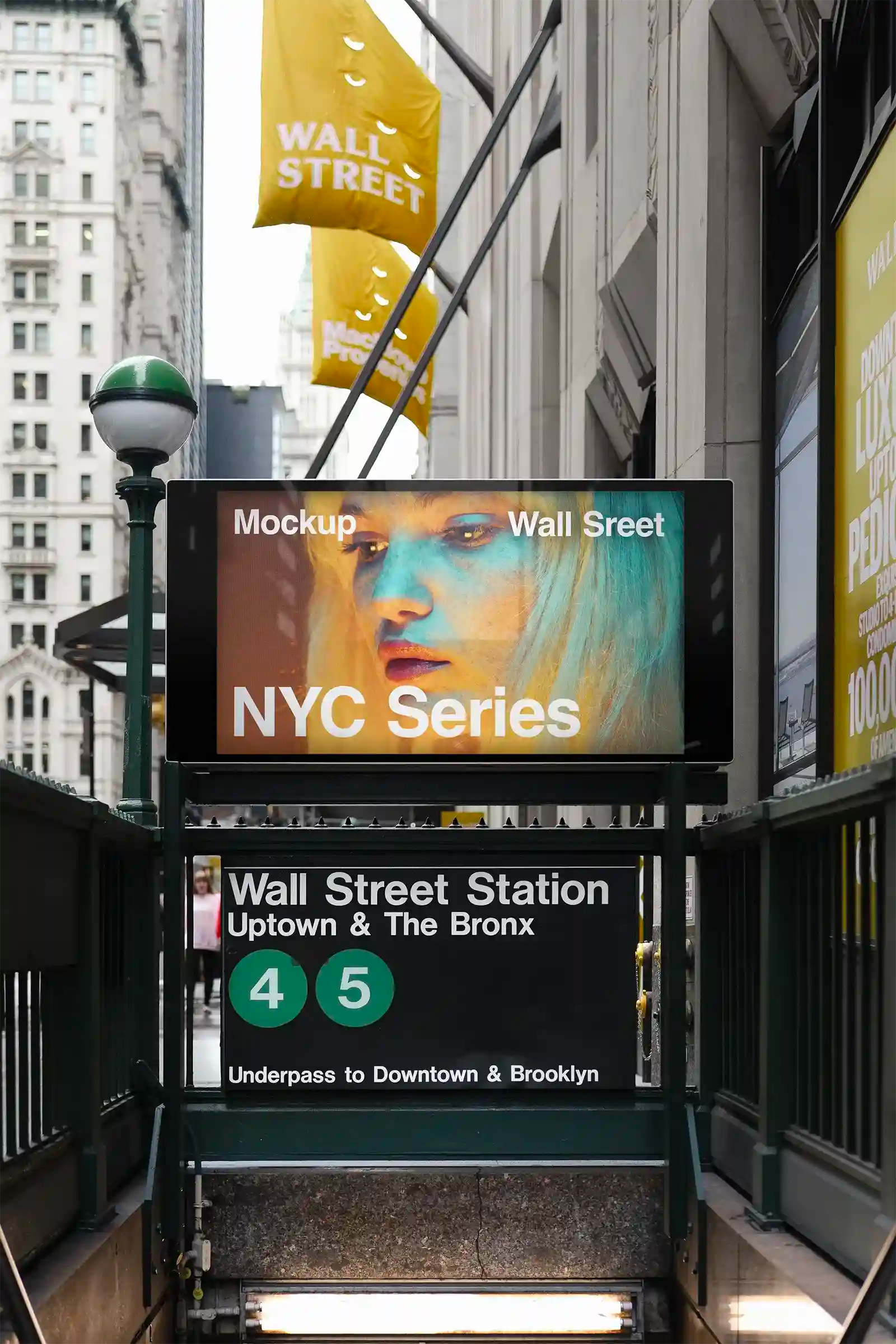 Billboard mockup in Wall Street, New York, United States. Poster, Banner. PSD Mockup Photoshop Mockup design 5