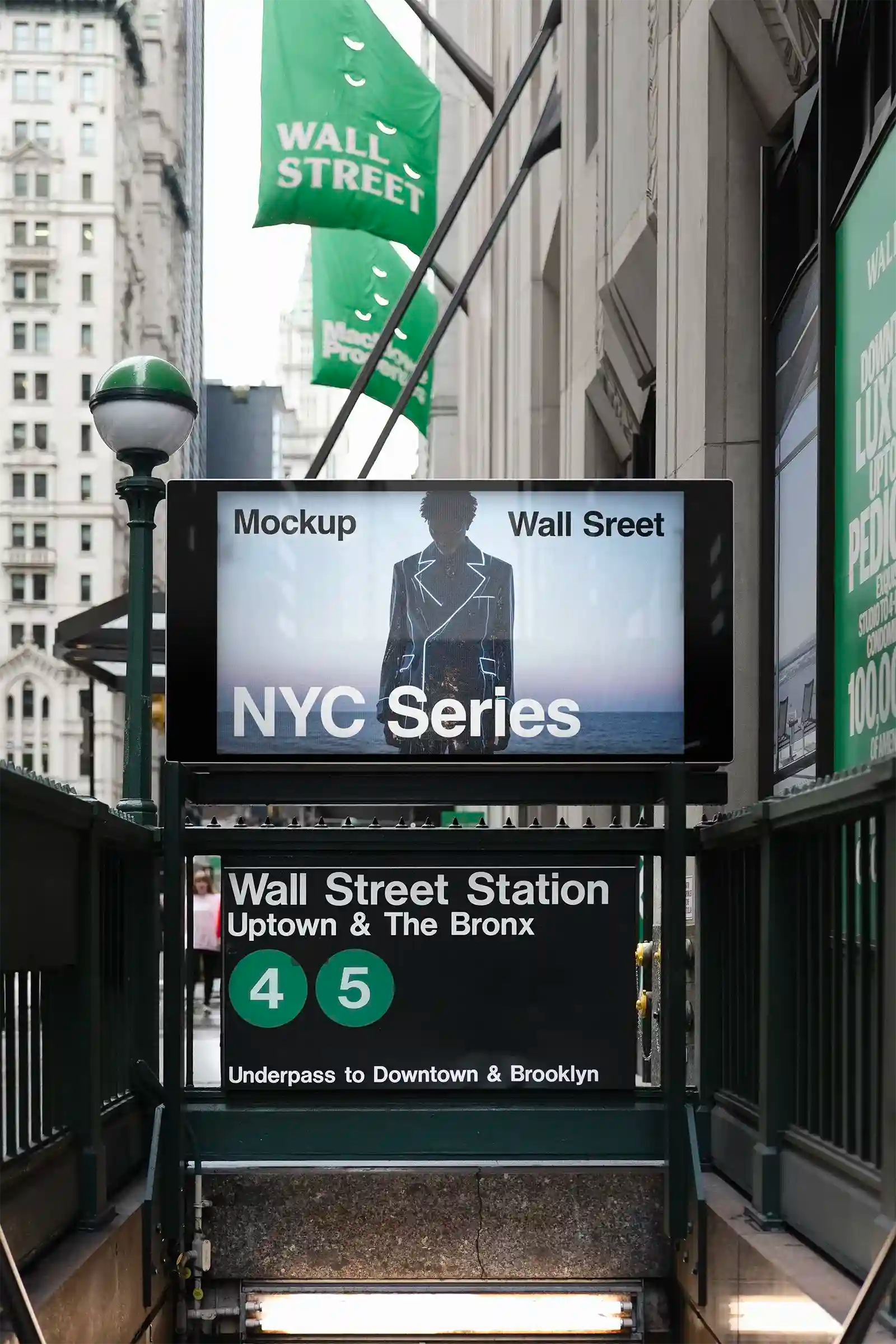Billboard mockup in Wall Street, New York, United States. Poster, Banner. PSD Mockup Photoshop Mockup design 2