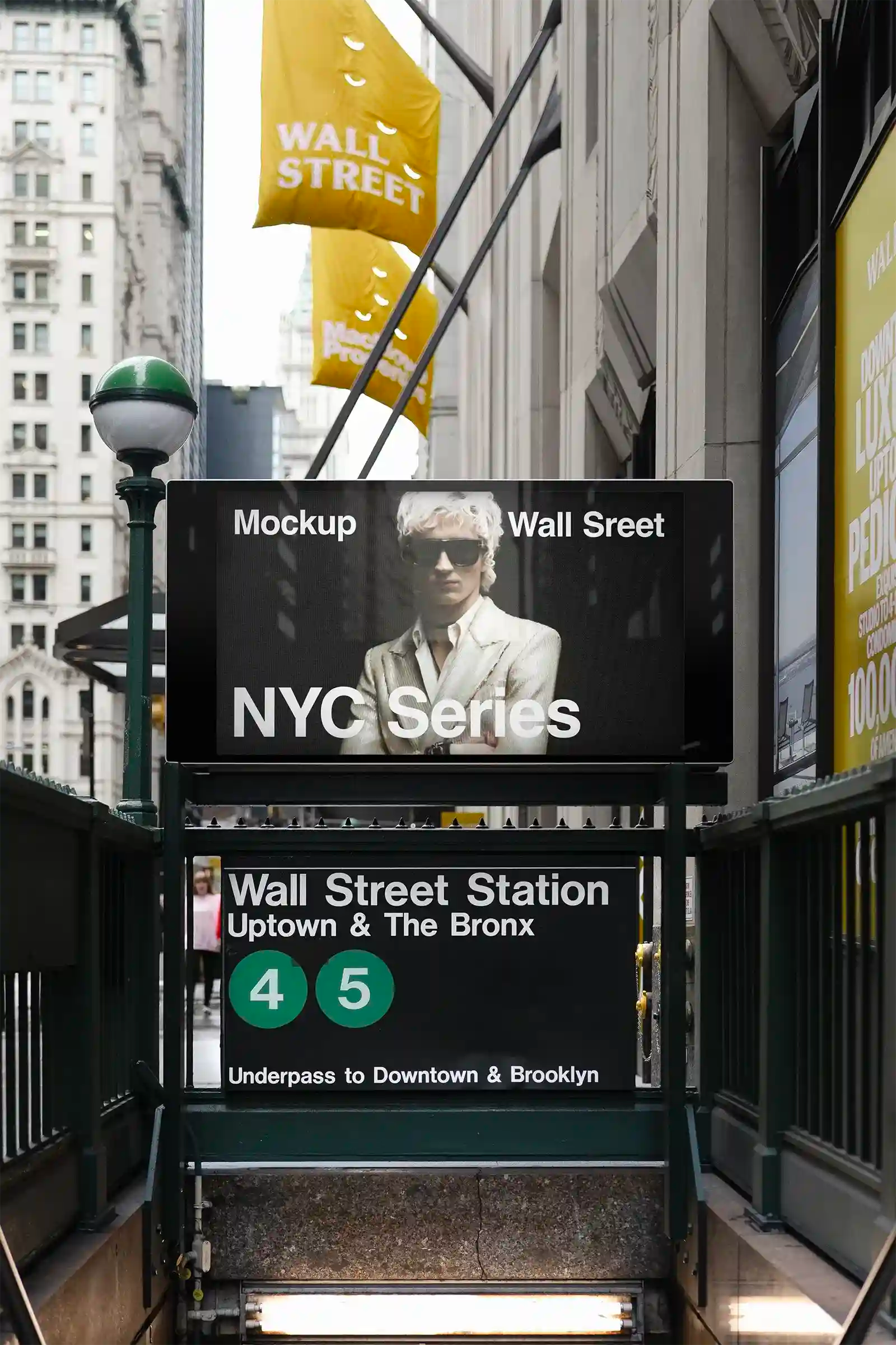 Billboard mockup in Wall Street, New York, United States. Poster, Banner. PSD Mockup Photoshop Mockup design 4