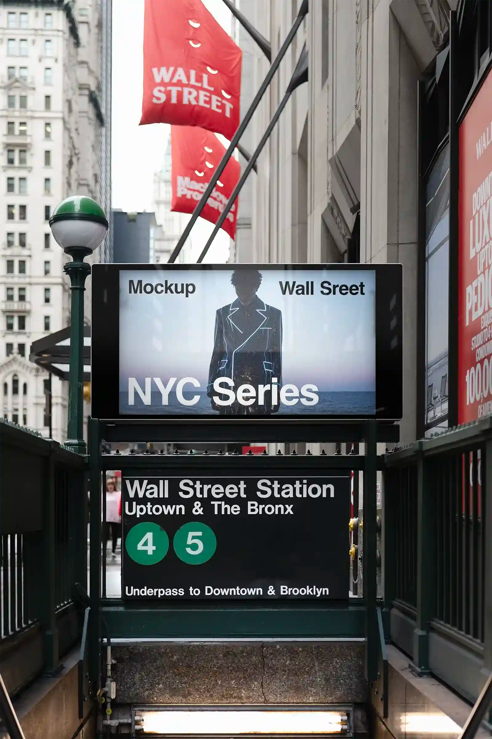 Billboard mockup in Wall Street, New York, United States. Poster, Banner. PSD Mockup Photoshop Mockup design 3