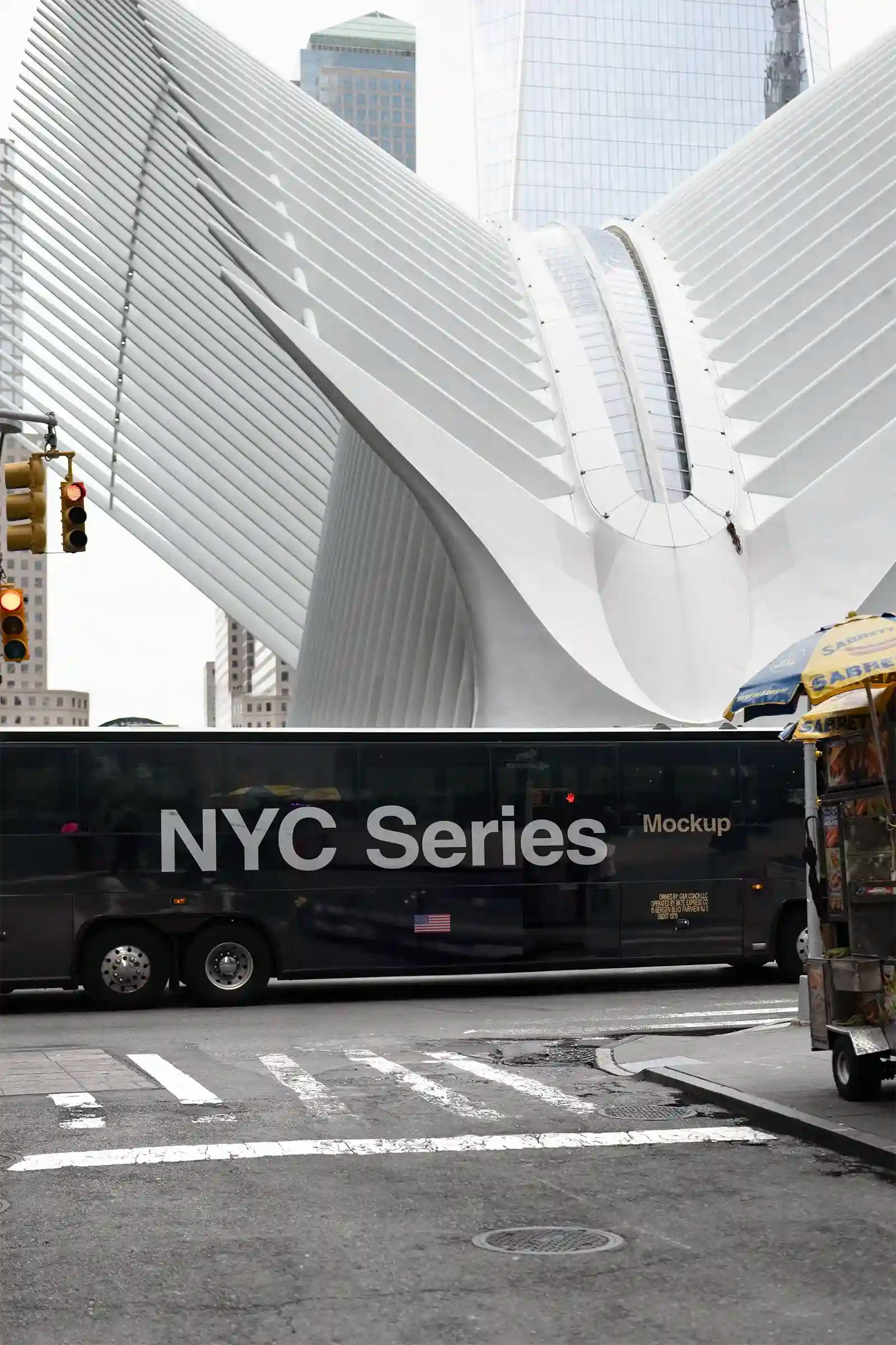 Bus mockup in New York, United States. Vehicles mockup. 