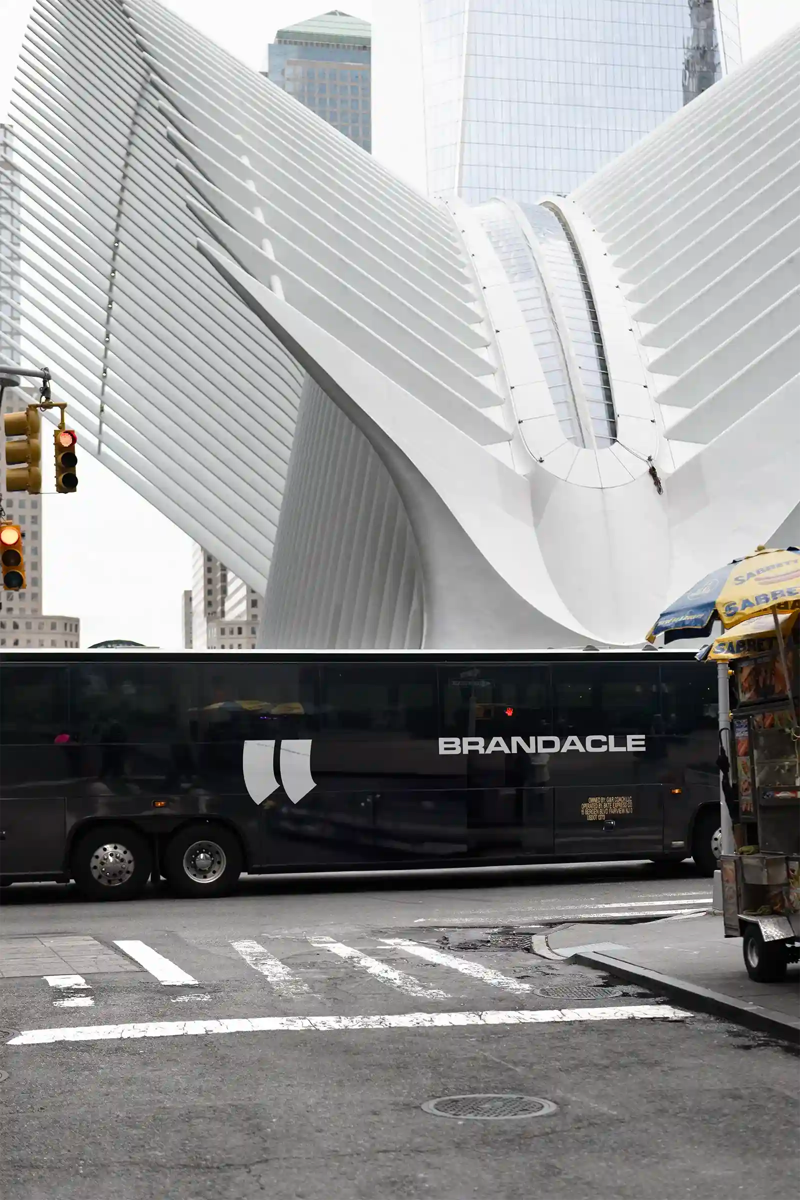 Bus mockup in New York, United States. Vehicles mockup. 