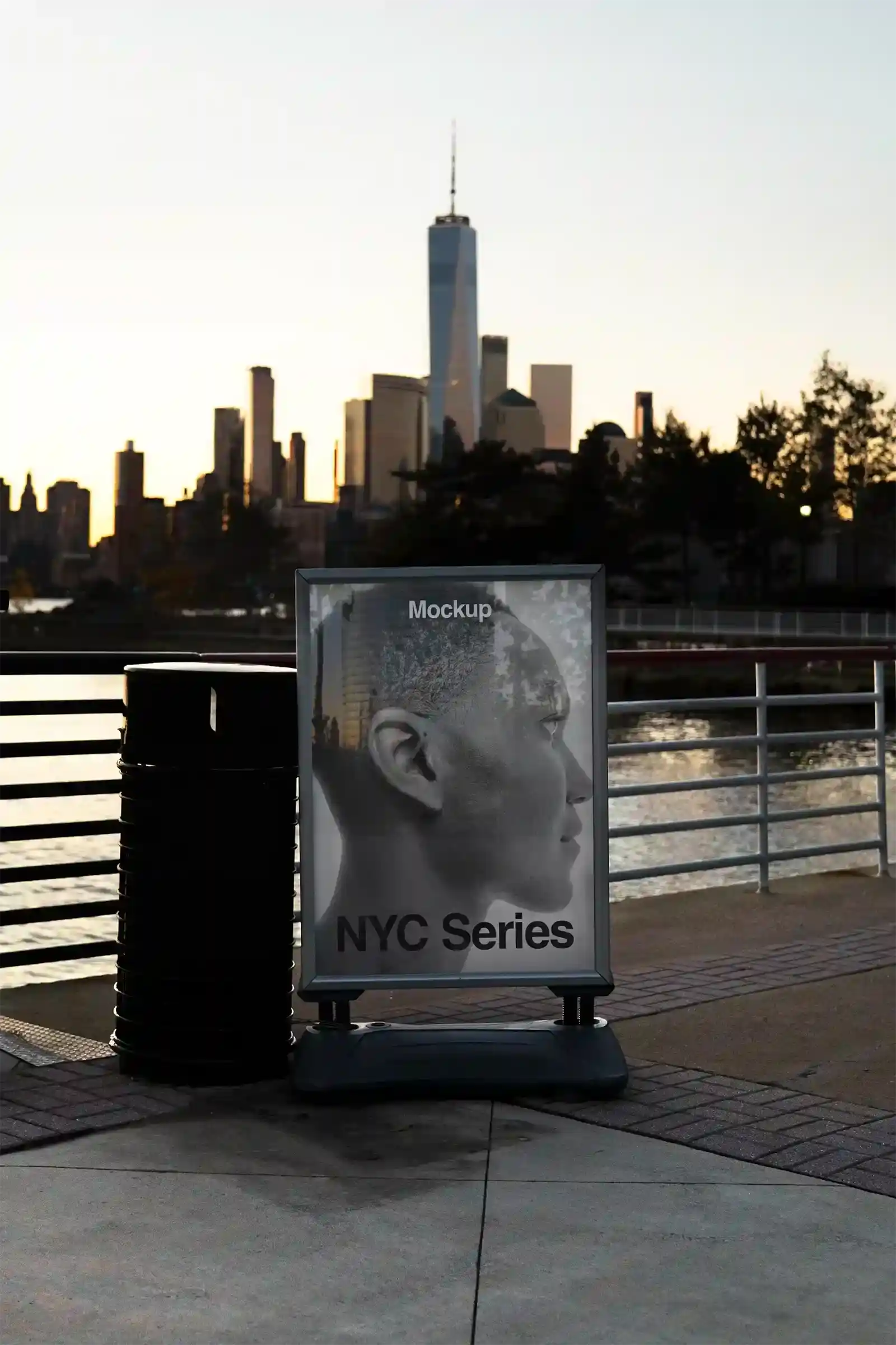Poster mockup in Manhattan New York, United States at dawn