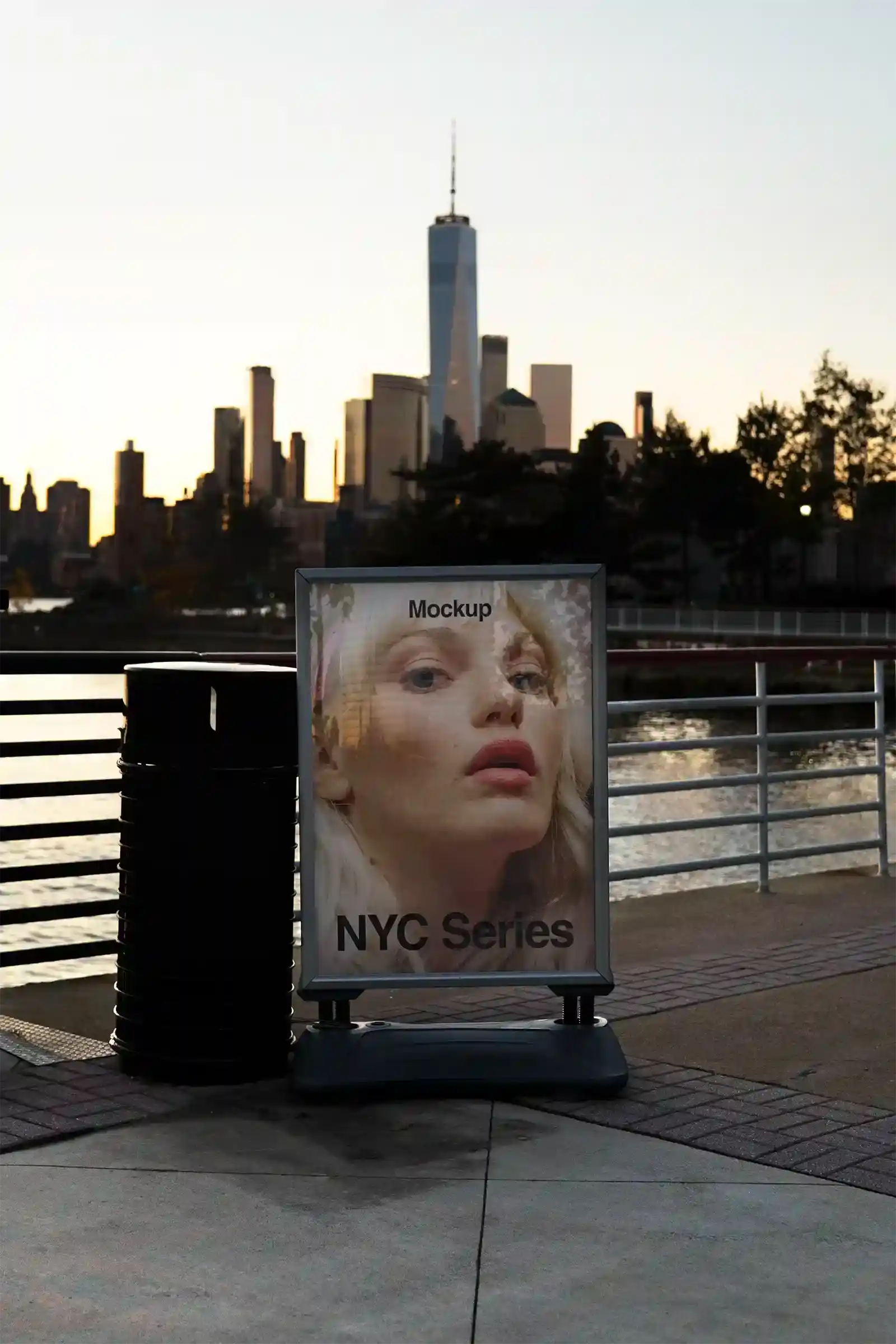 Poster mockup in Manhattan New York, United States at dawn