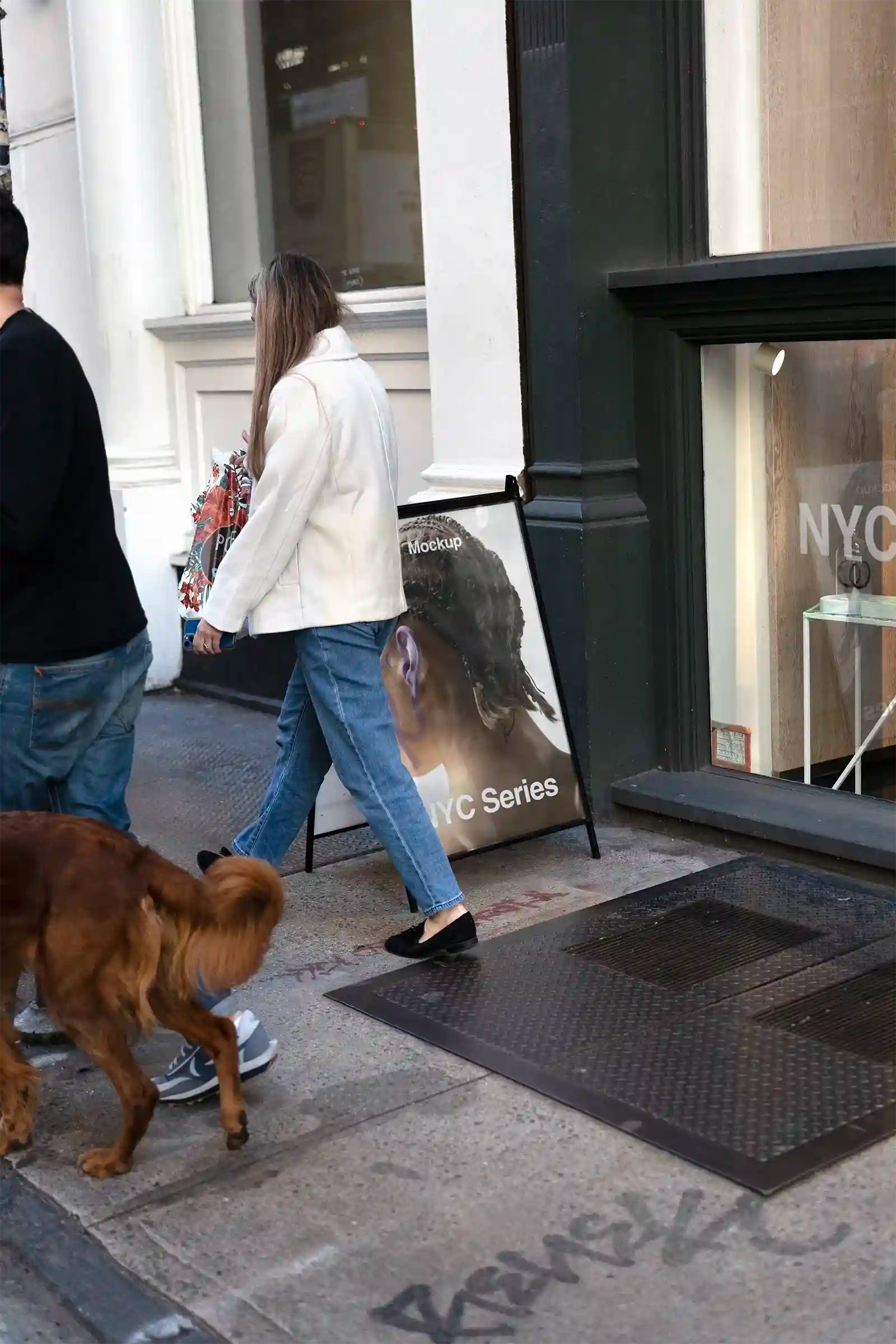 Poster mockup in Soho, New York, United States. PSD Mockup on Photoshop for your design 1