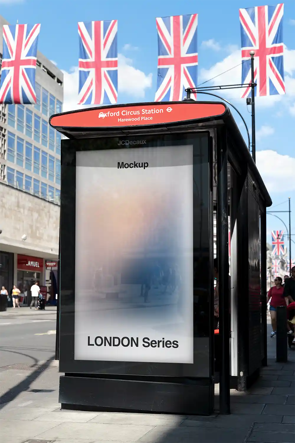 Poster mockup on Oxford Street in London