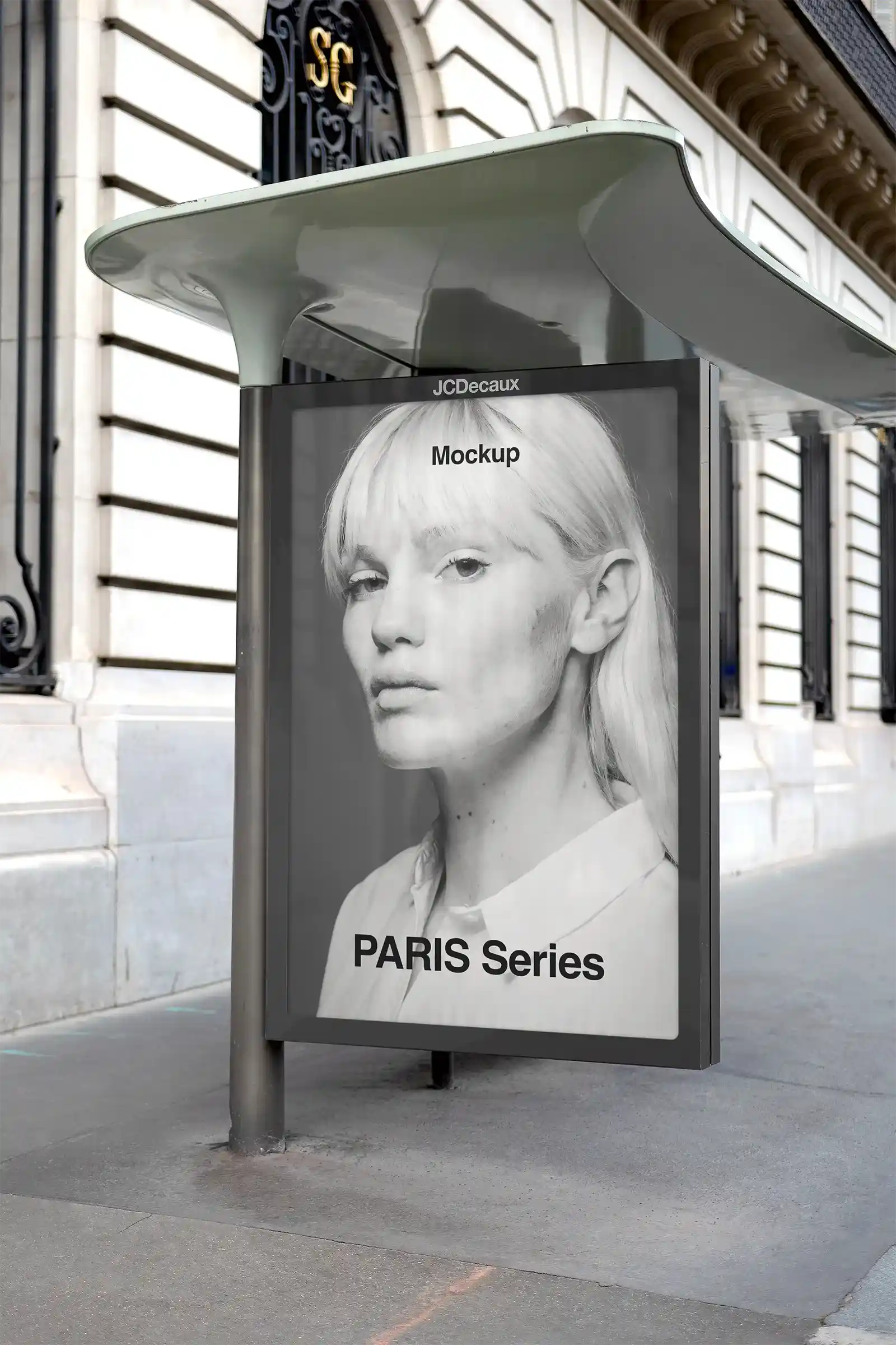 Poster mockup on a bus shelter in Paris, France © BRANDACLE MOCKUPS 2026