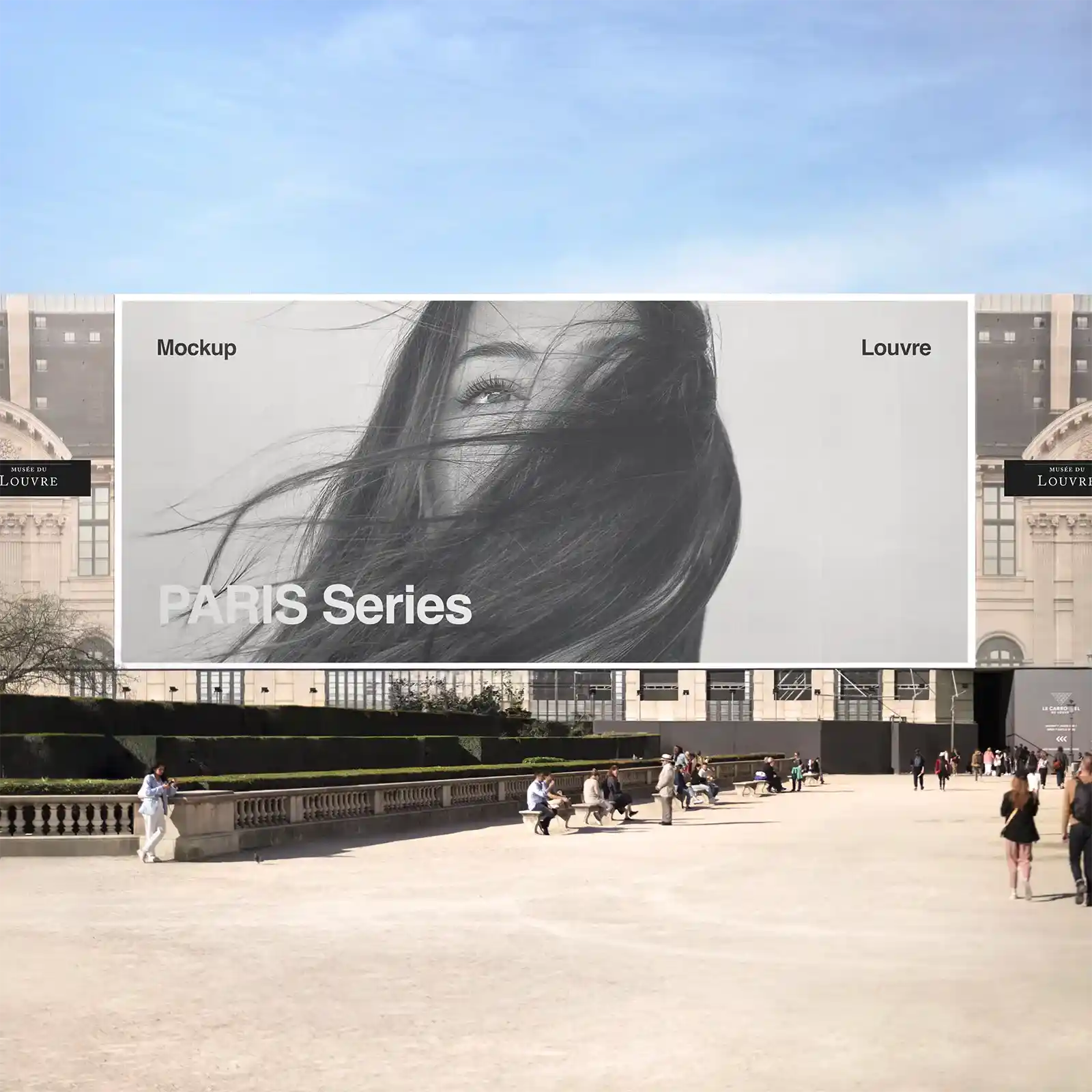 Banner mockup on the Louvre Museum in Paris, France