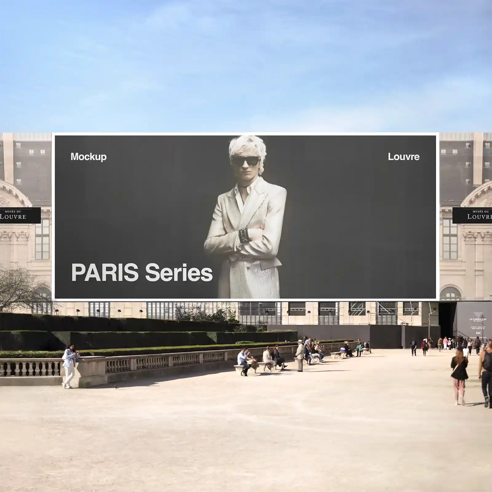 Banner mockup on the Louvre Museum in Paris, France