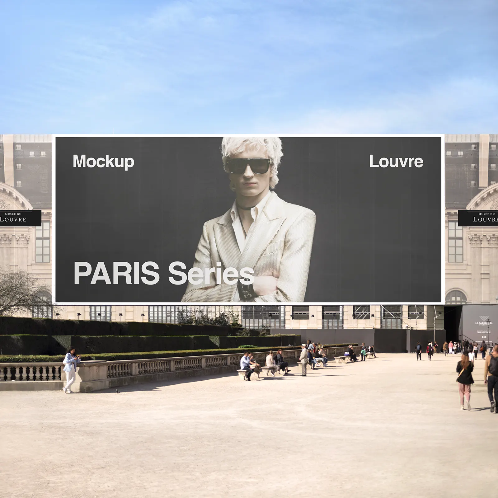 Banner mockup on the Louvre Museum in Paris, France