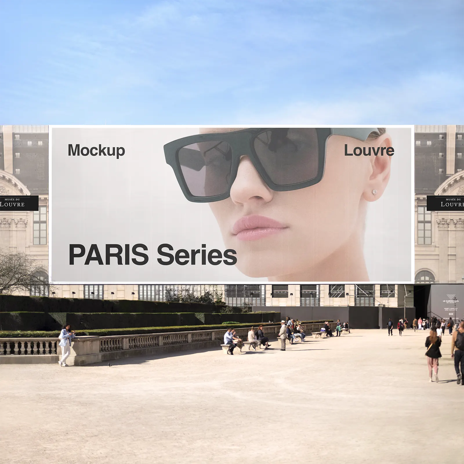 Banner mockup on the Louvre Museum in Paris, France