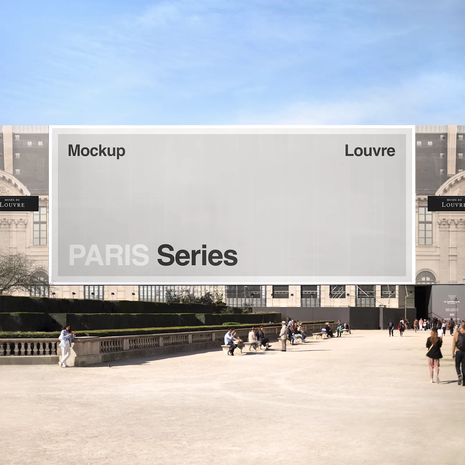 Banner mockup on the Louvre Museum in Paris, France