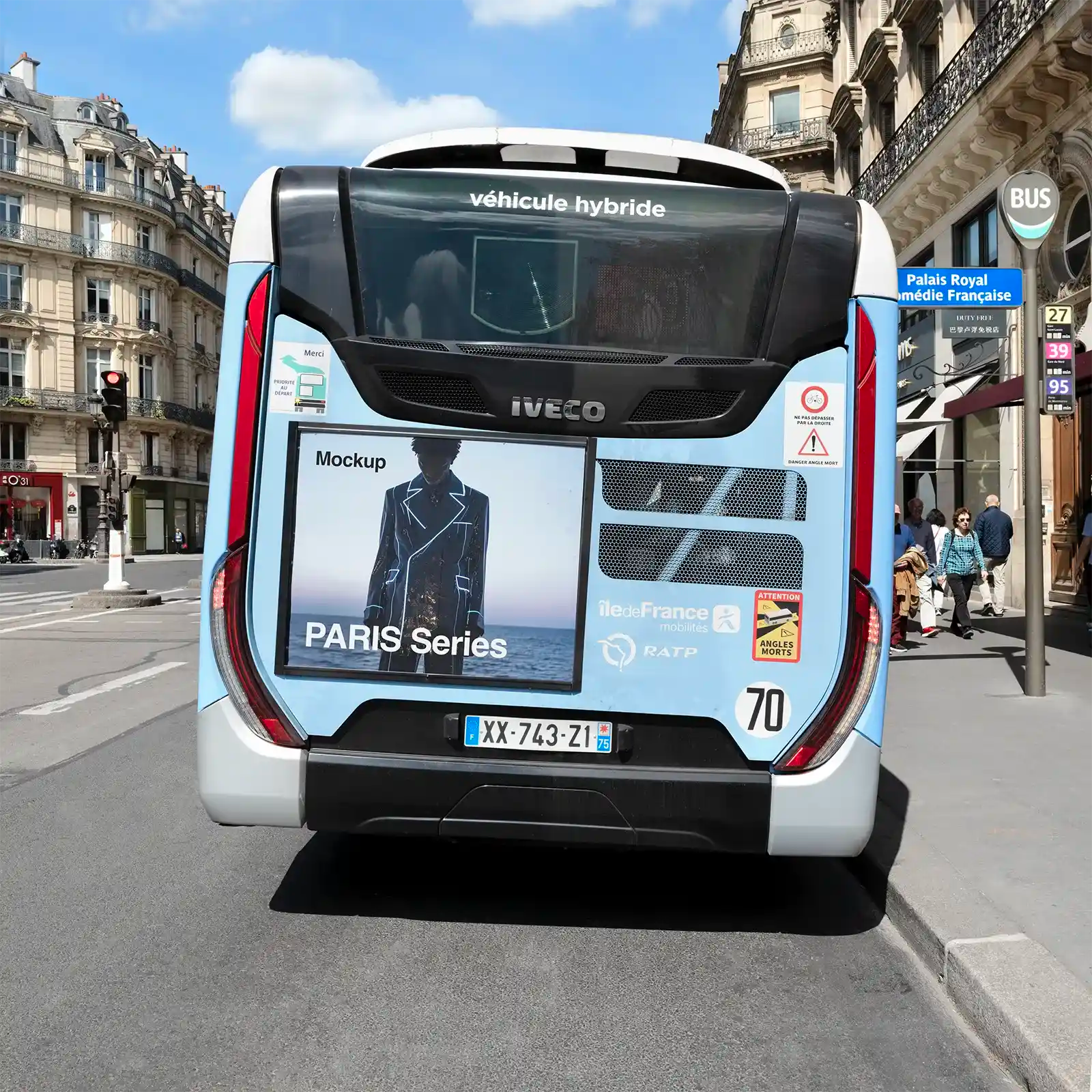 Bus mockup in Paris, France. PSD Mockup on Photoshop for your design 3