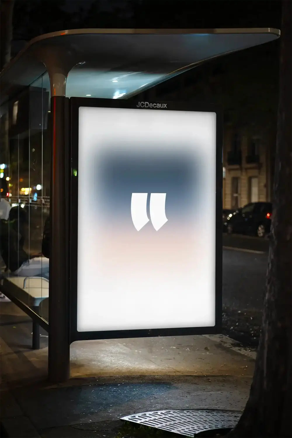 Poster mockup on a bus shelter in Paris, France