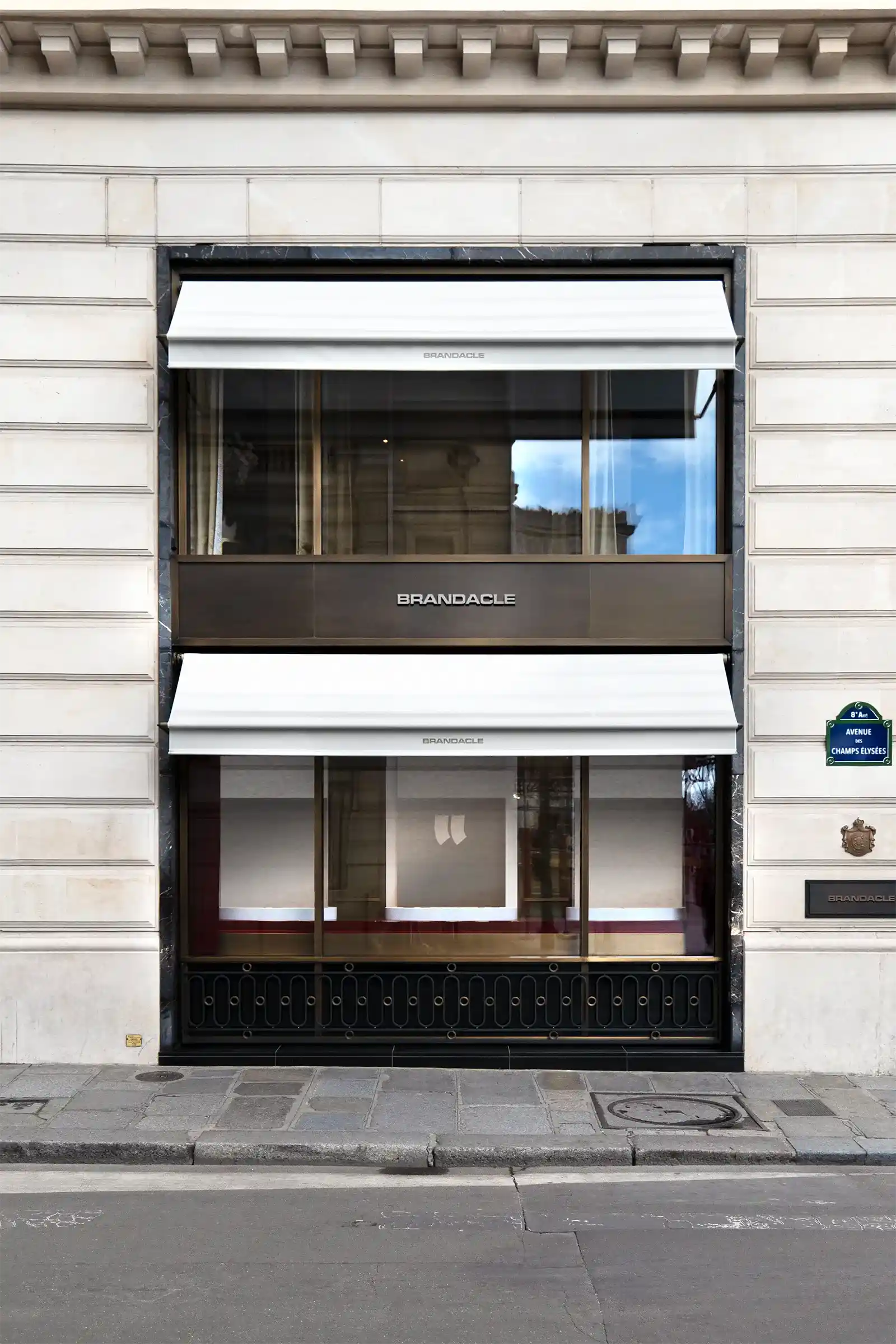 storefront mockup on the Champs-Élysées, in Paris, France