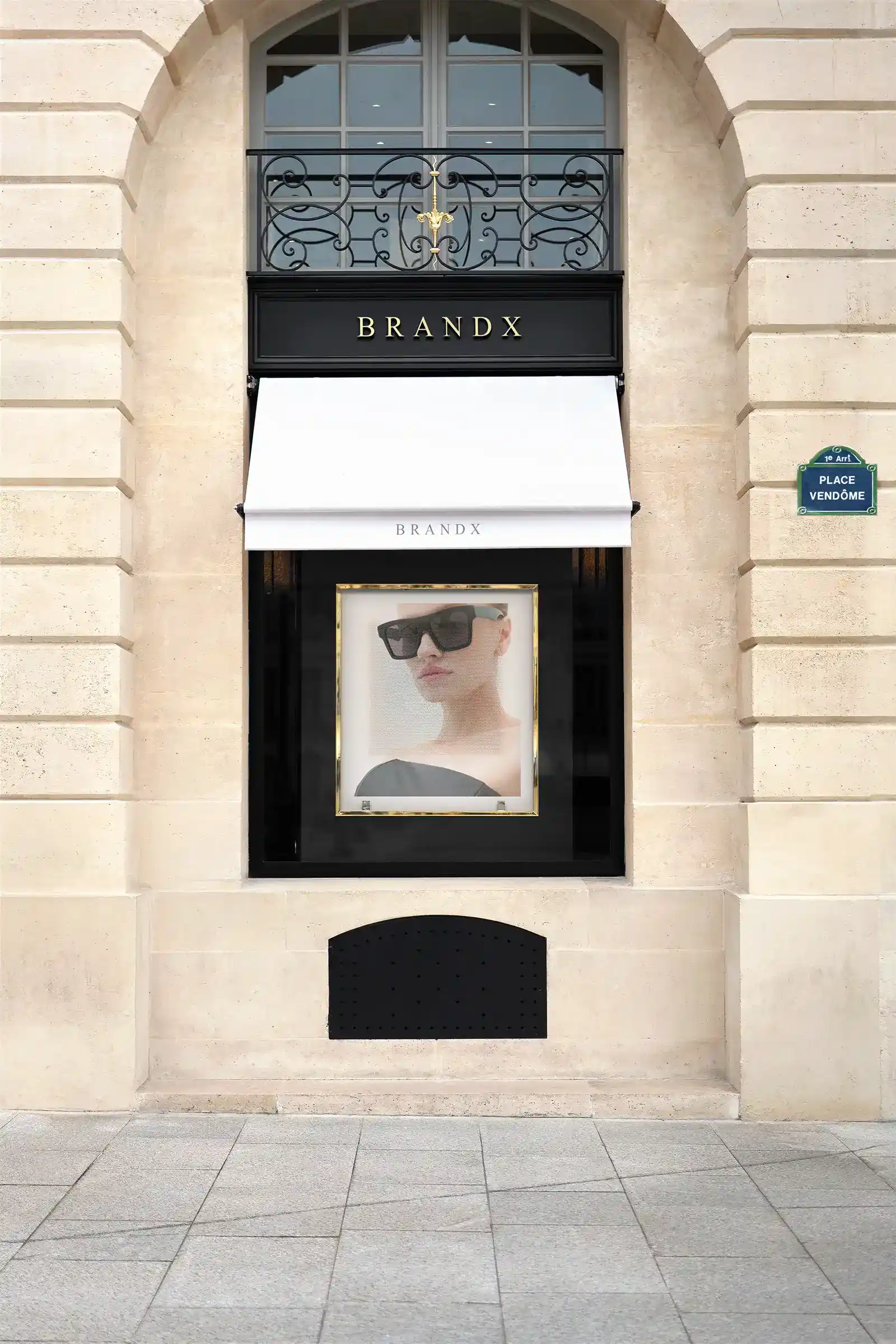 Storefront mockup on Place Vendome in Paris, France