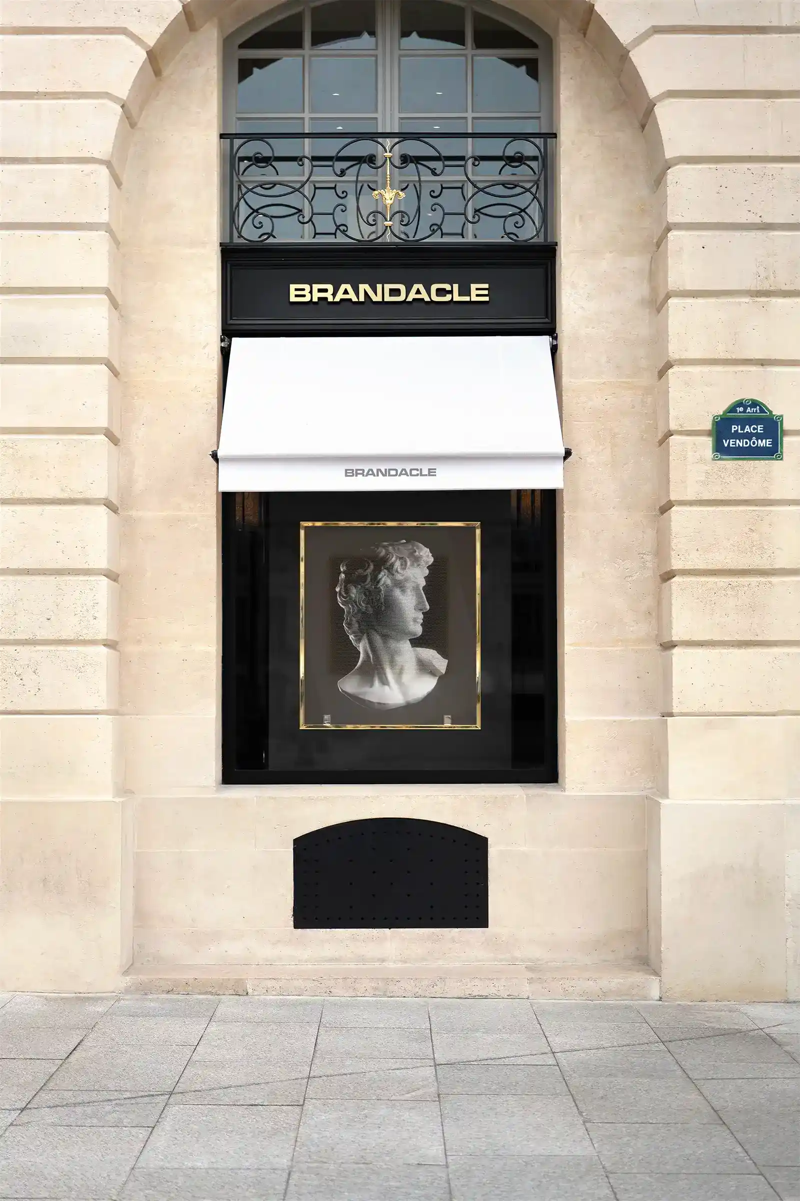 Storefront mockup on Place Vendome in Paris, France