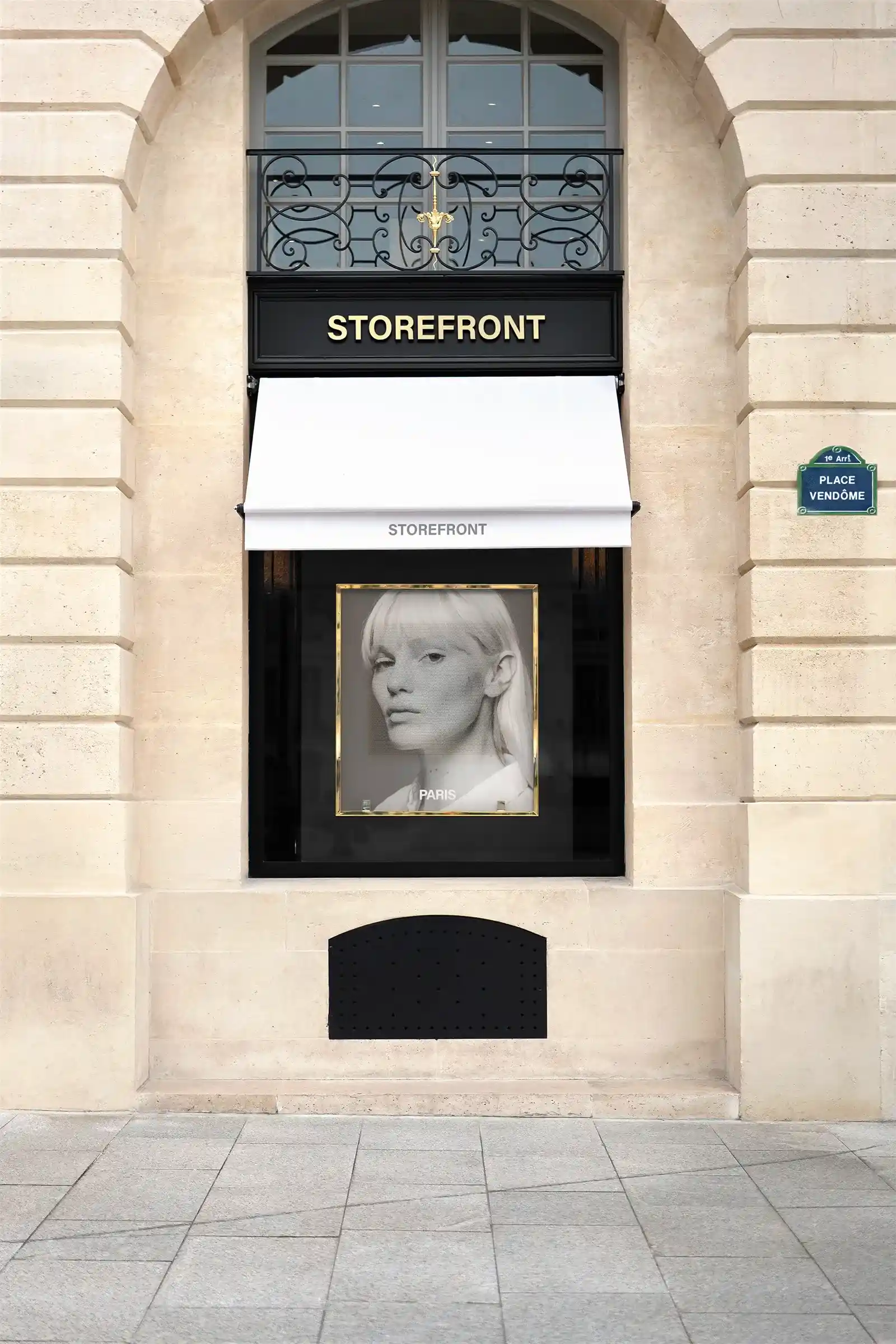 Storefront mockup on Place Vendome in Paris, France