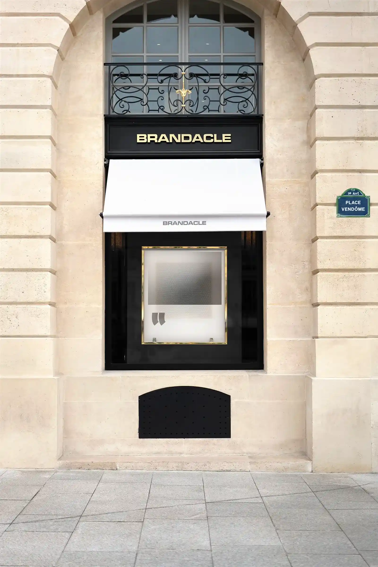 Storefront mockup on Place Vendome in Paris, France
