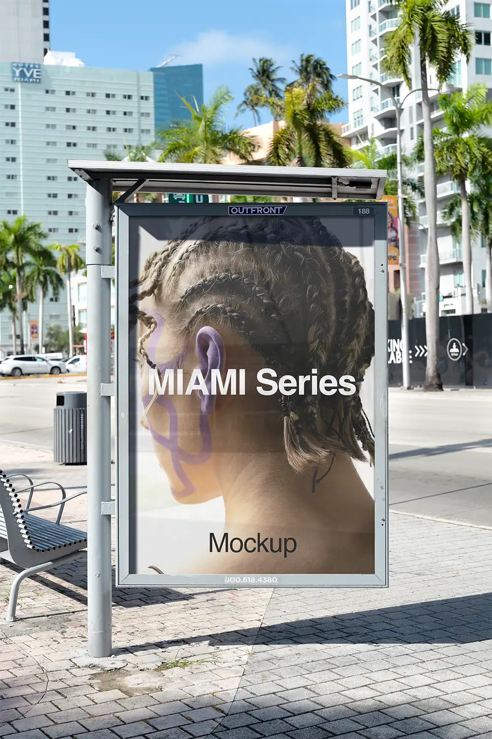 Poster mockup on a bus shelter in Miami