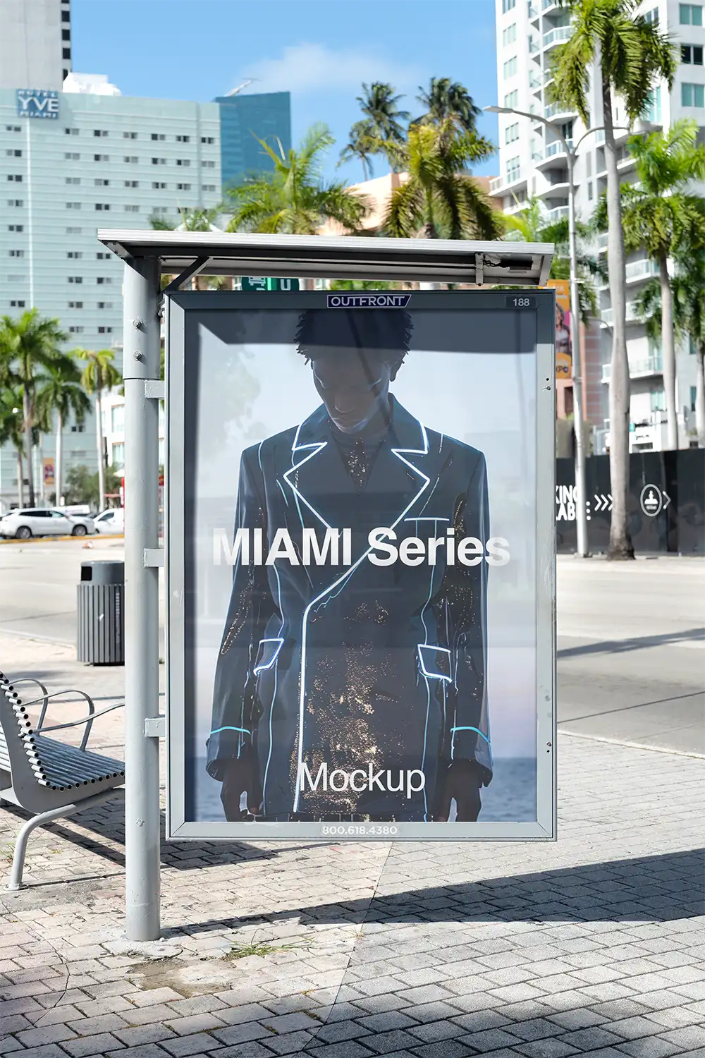 Poster mockup on a bus shelter in Miami