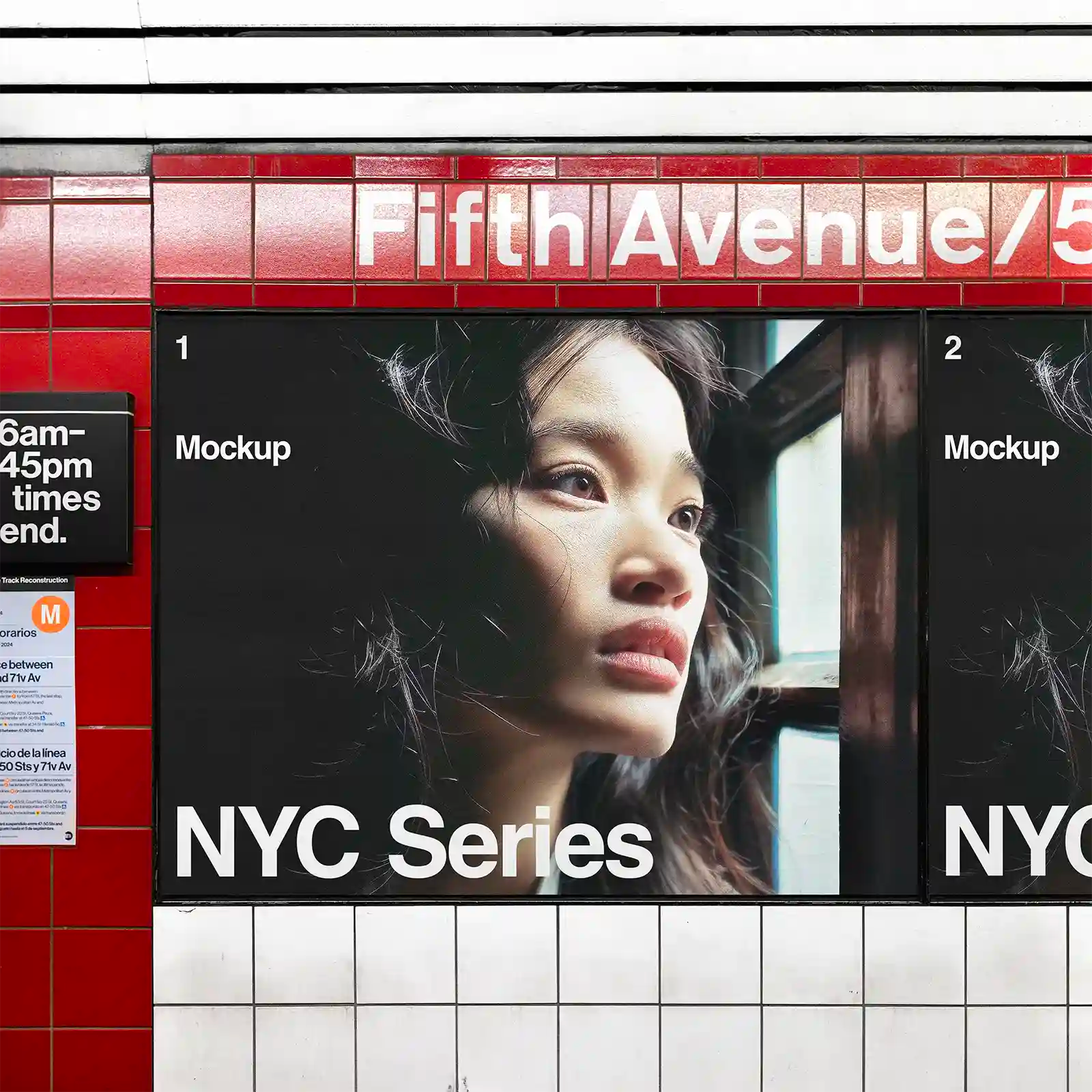 Poster mockup in the NYC Subway, New York, United States. PSD Mockup on Photoshop for your design 1